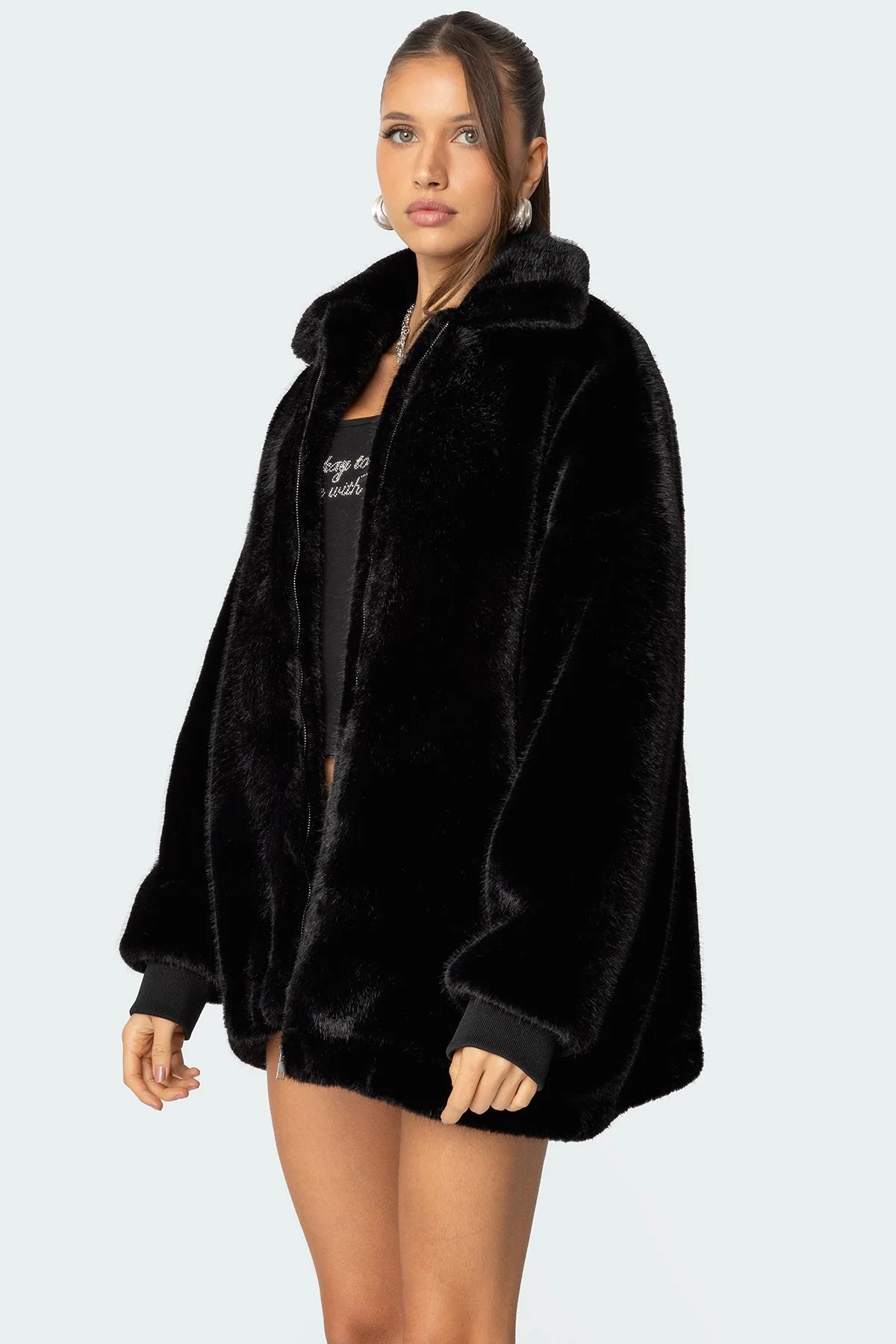 Black Faux Fur Collared Jacket XS-XXL