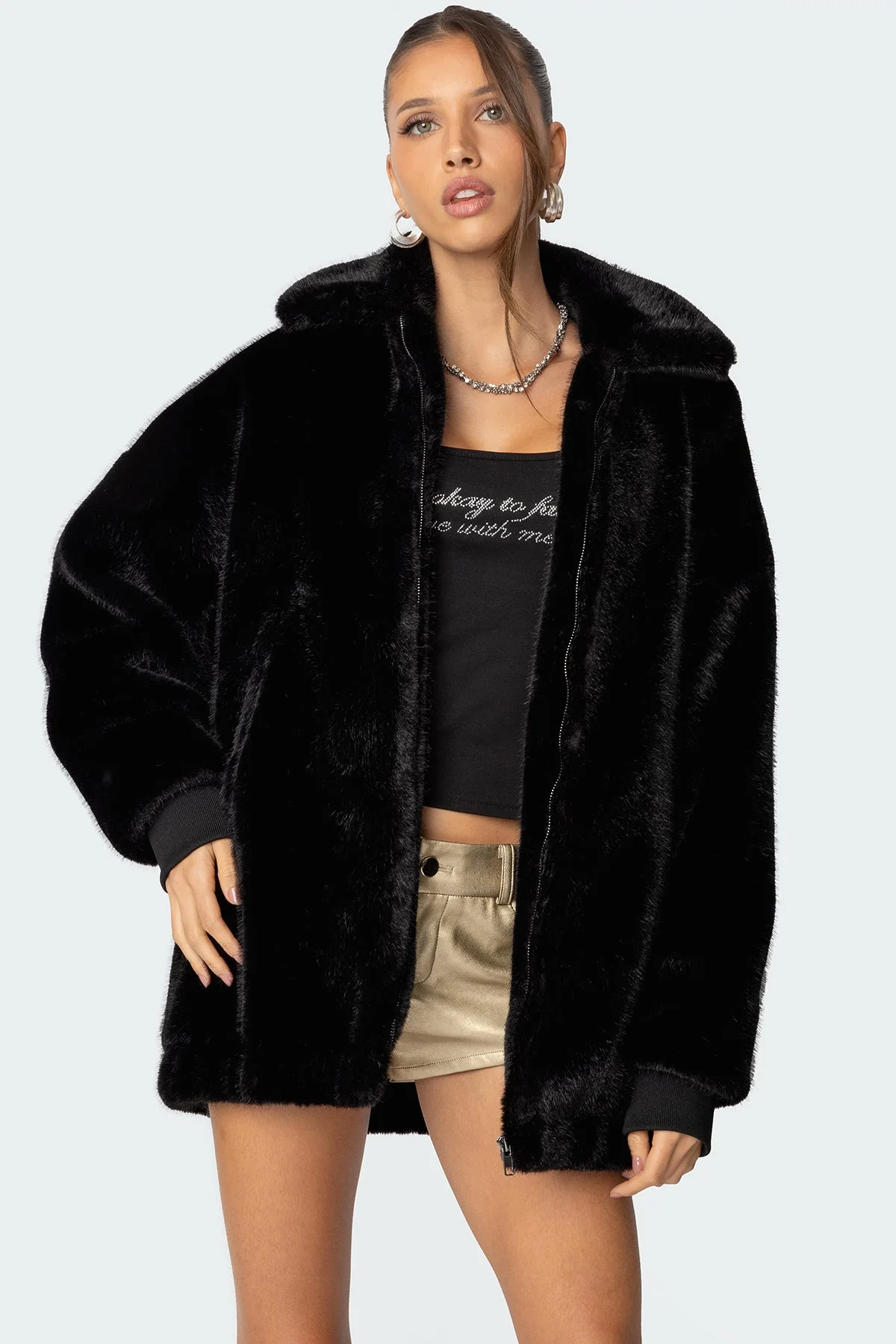 Black Faux Fur Collared Jacket XS-XXL