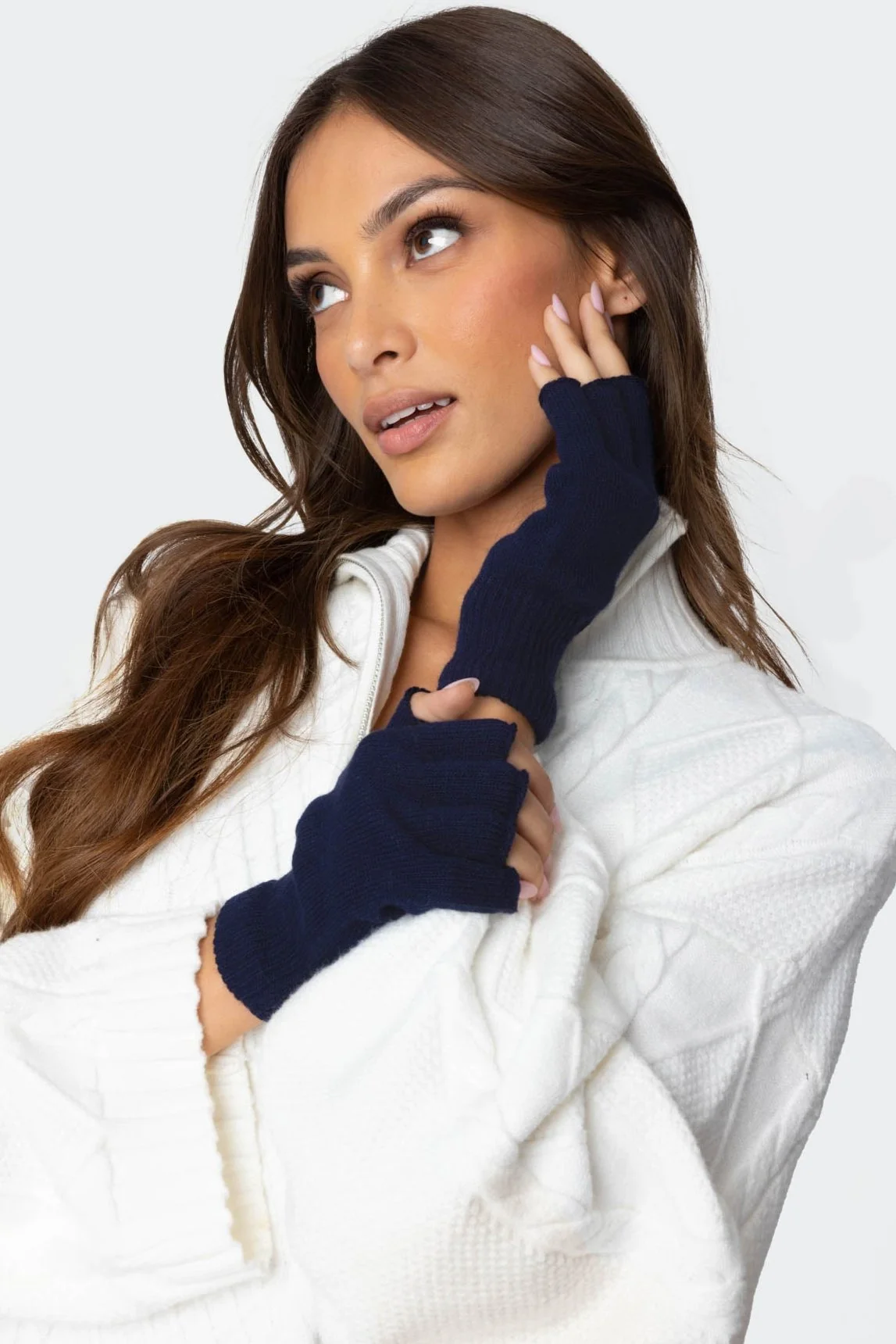 Navy Knitted Fingerless Gloves for Stylish Accessories Lovers