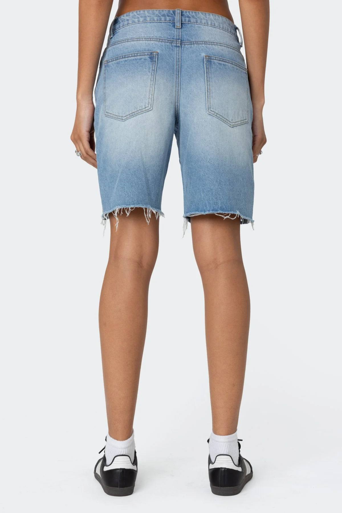 Distressed Blue Denim Shorts Womens Bermuda Pants