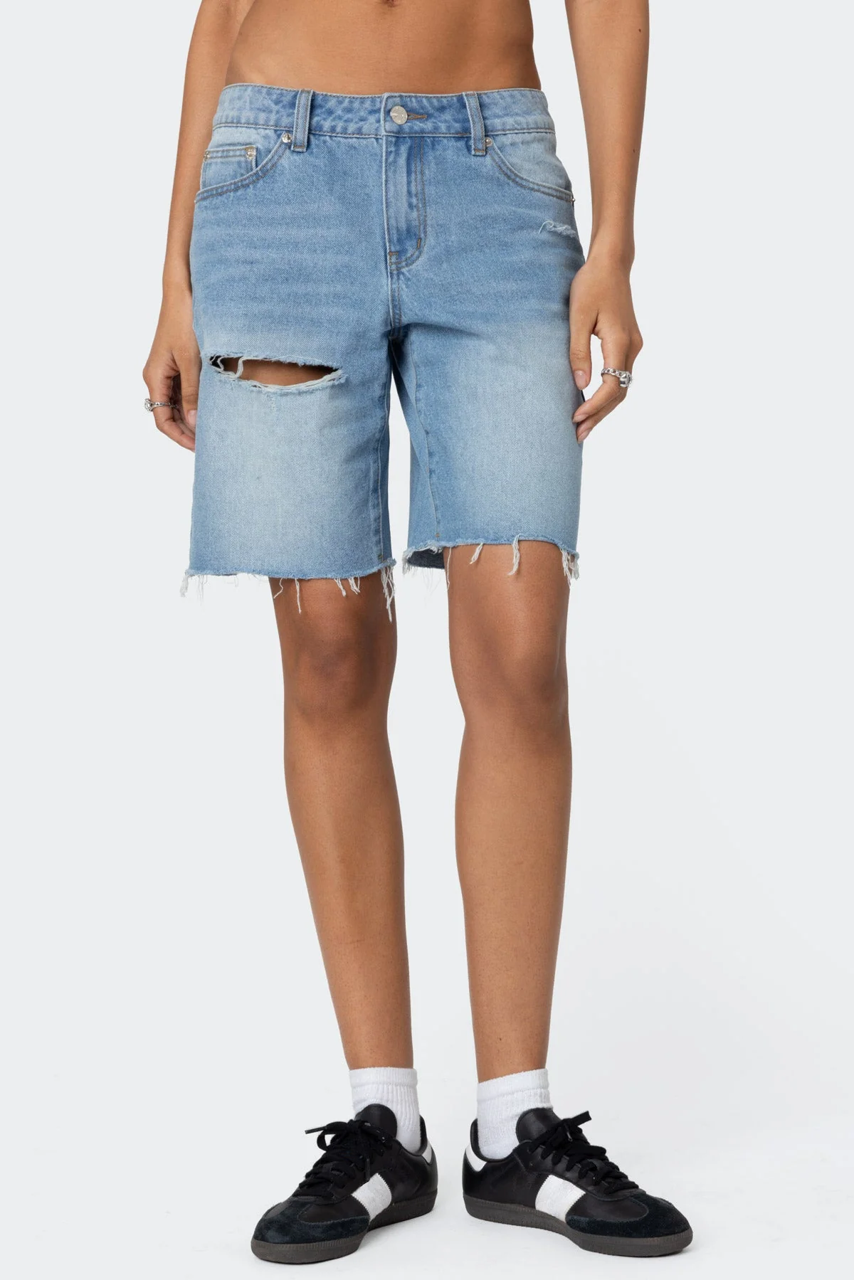 Distressed Blue Denim Shorts Womens Bermuda Pants