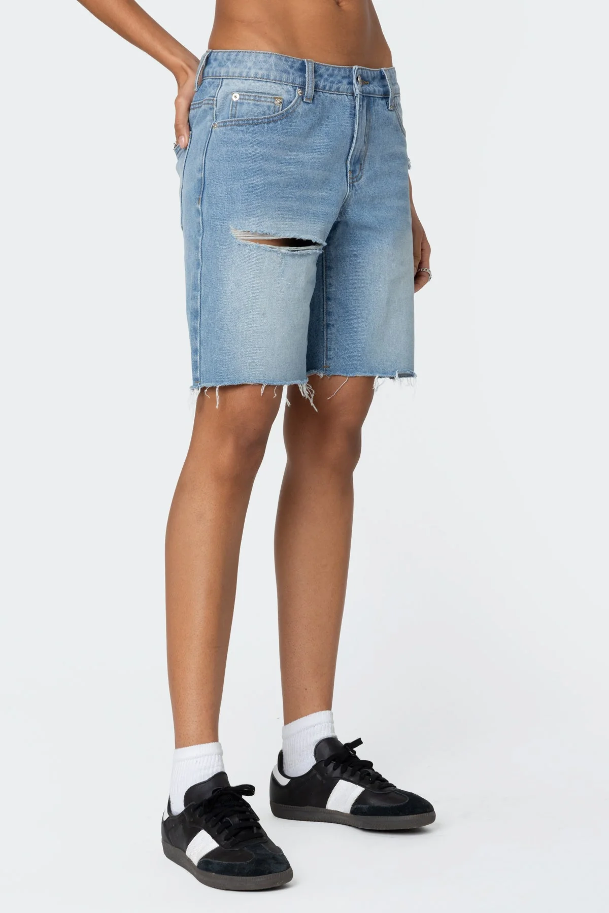 Distressed Blue Denim Shorts Womens Bermuda Pants