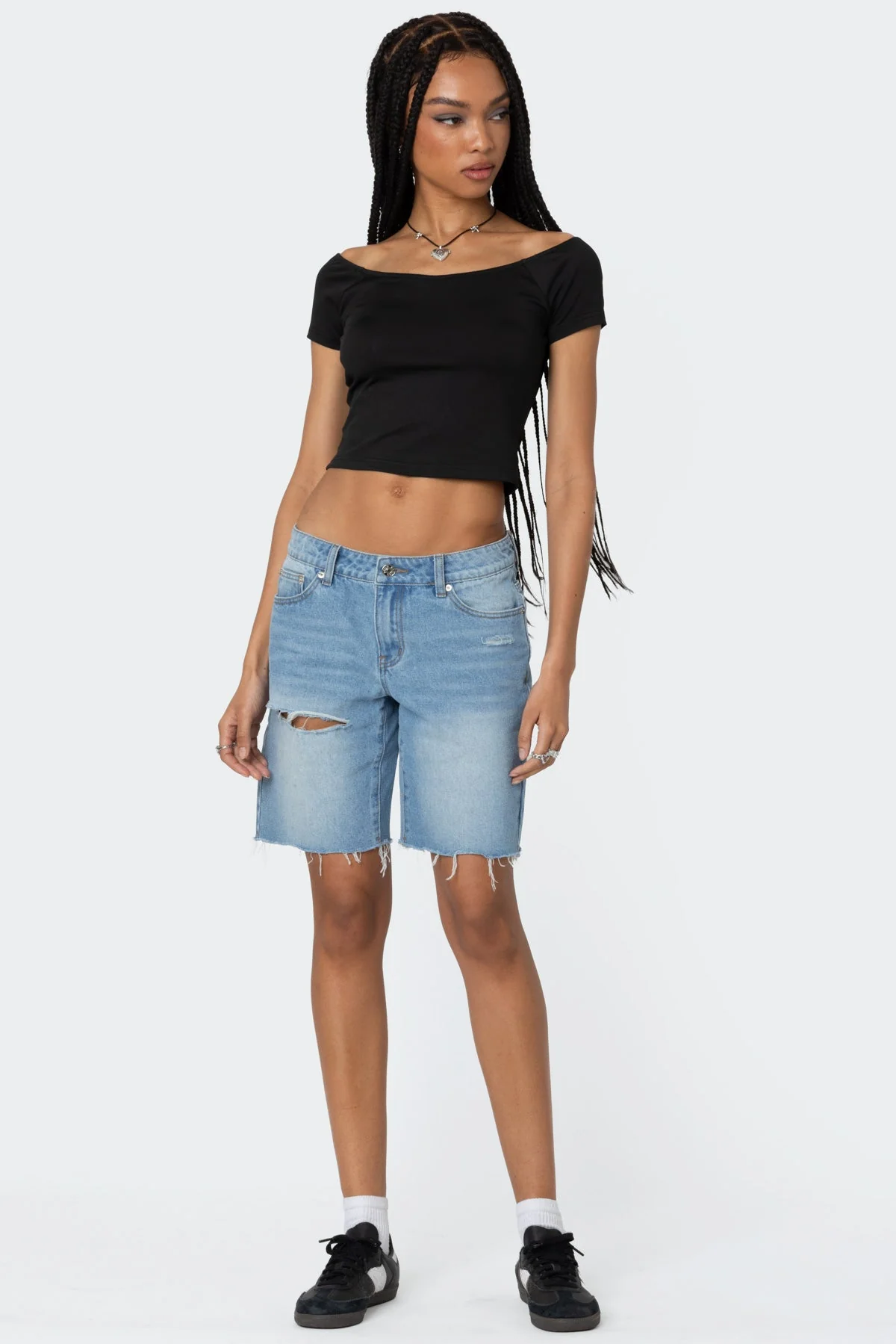 Distressed Blue Denim Shorts Womens Bermuda Pants