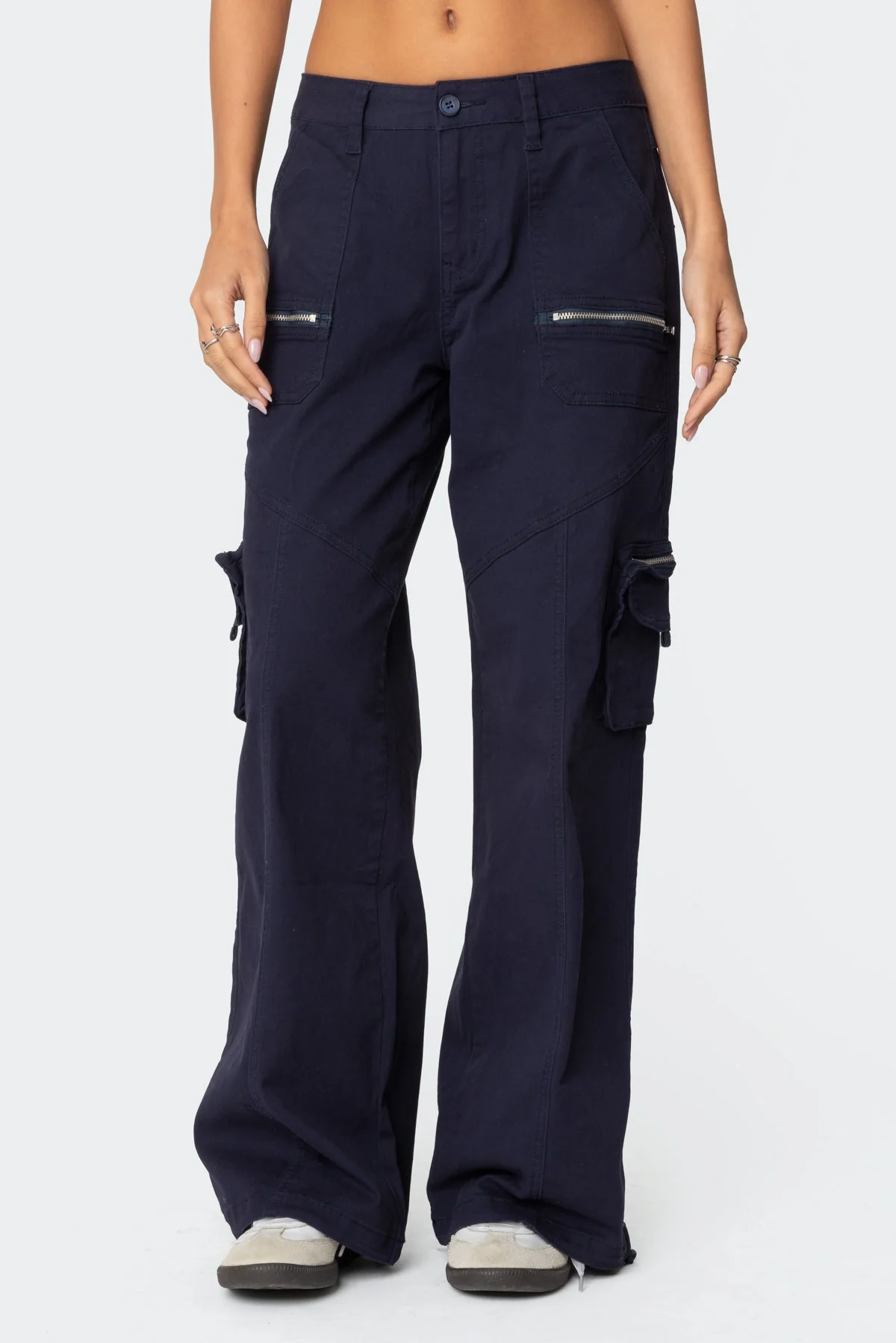 Navy Cargo Pants with Zipper Detailing