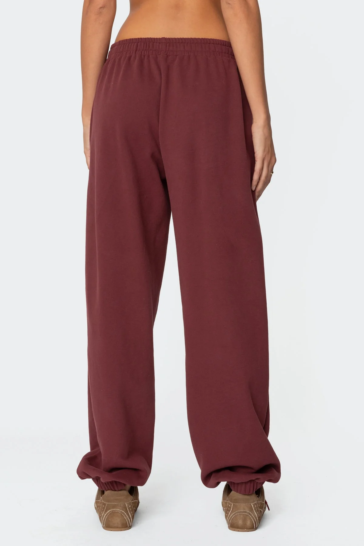 Burgundy Oversized Sweatpants Elastic Waist & Ankle Graphic Print