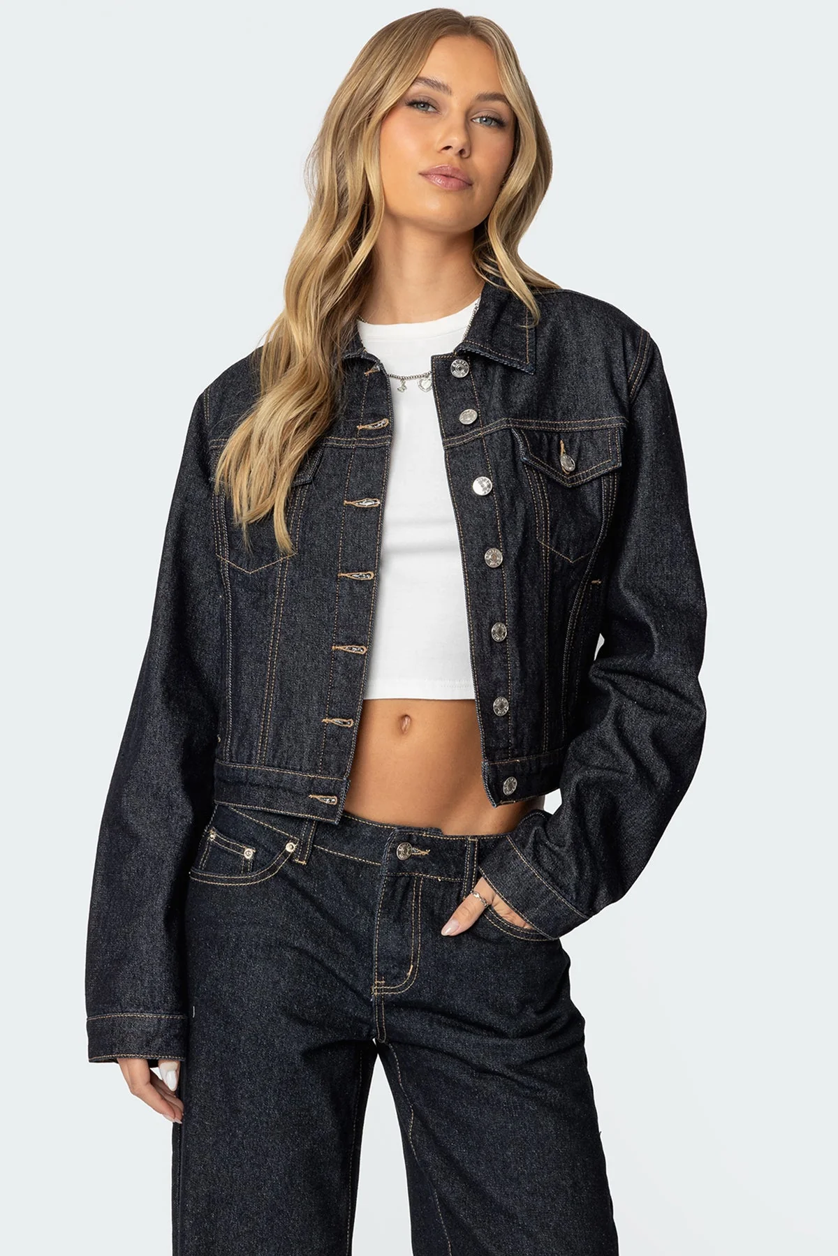 Denim Jacket with Collared Design and Pocket Detailing - Indigo Blue Washed