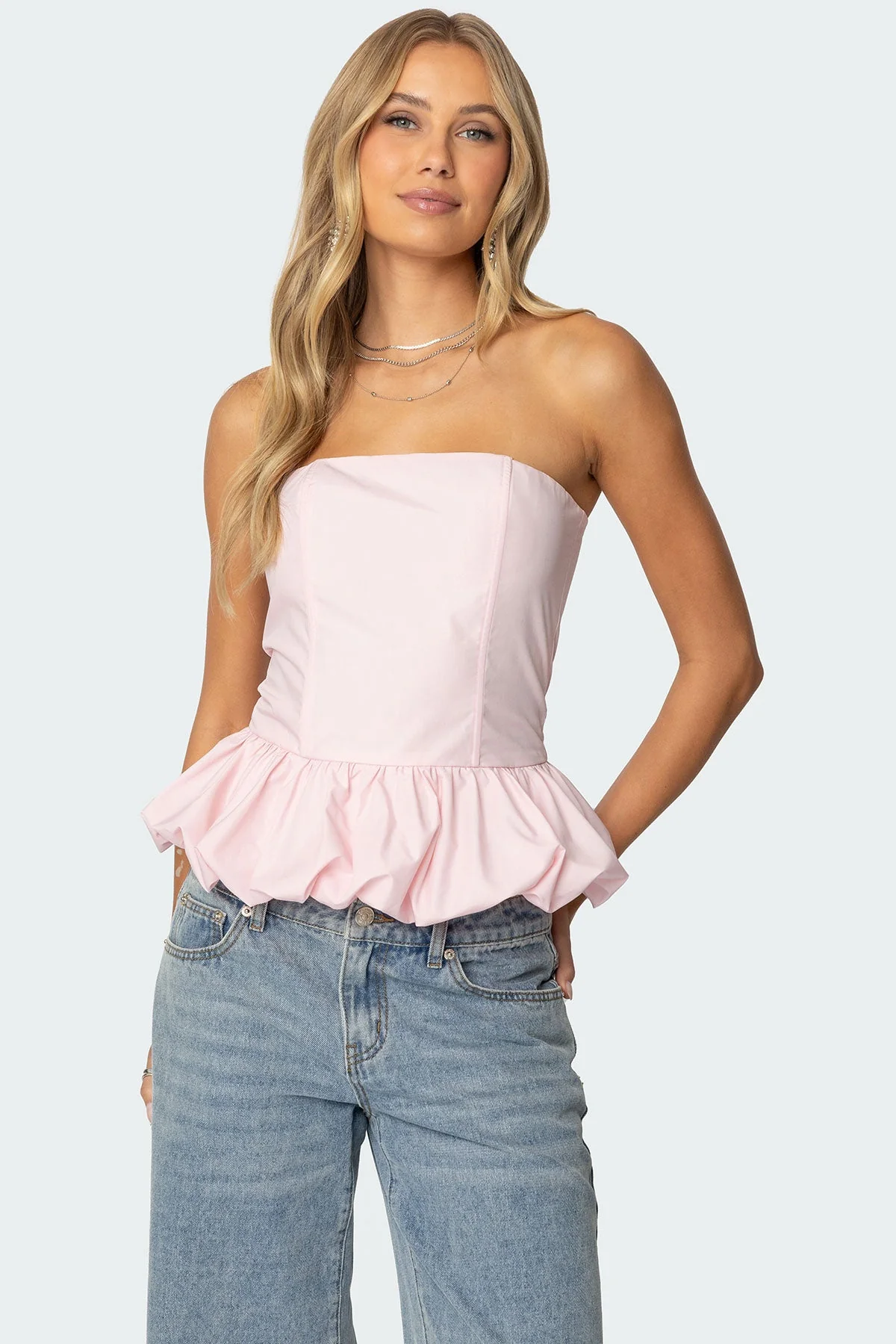 Light Pink Bubble Hem Corset Dress Strapless Fit