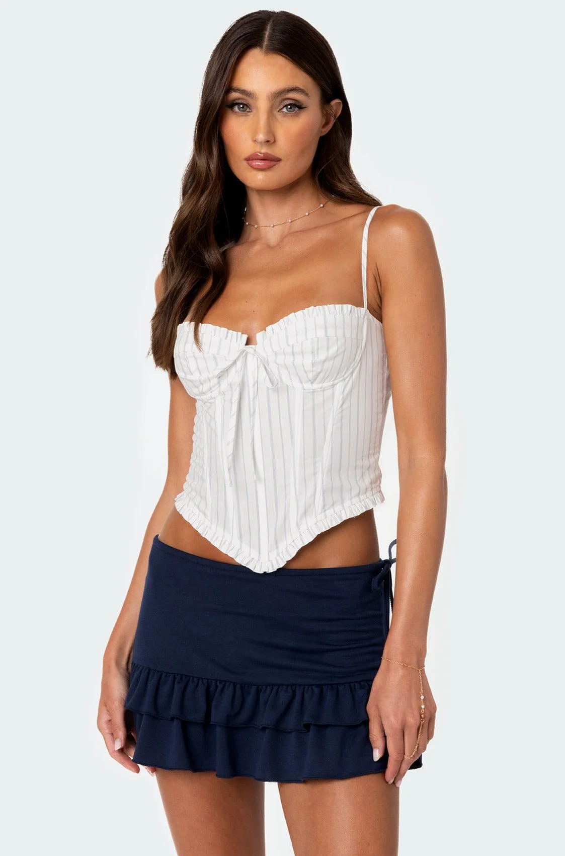 Striped Poplin Corset Shirt with Adjustable Straps