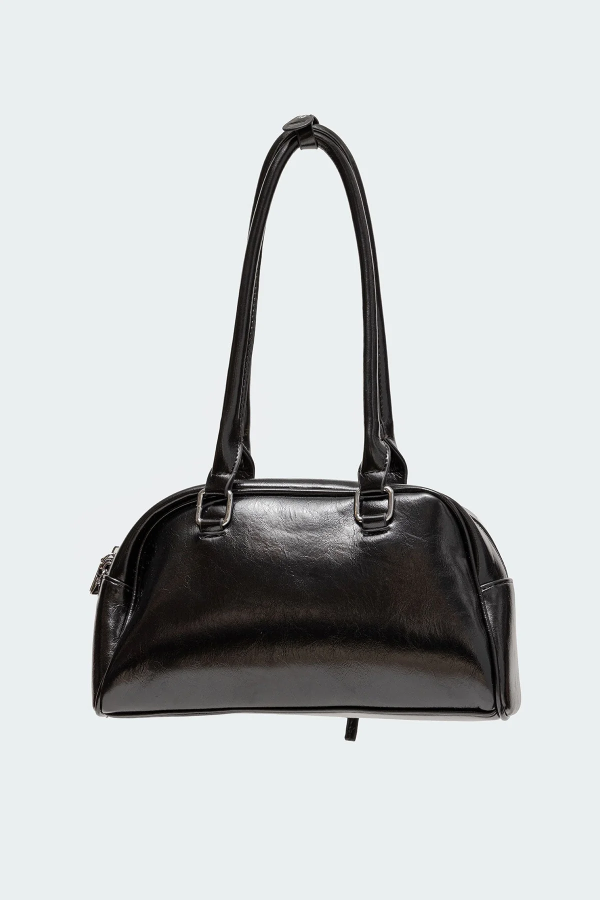 Black Faux Leather Shoulder Bag with Bow Detailing
