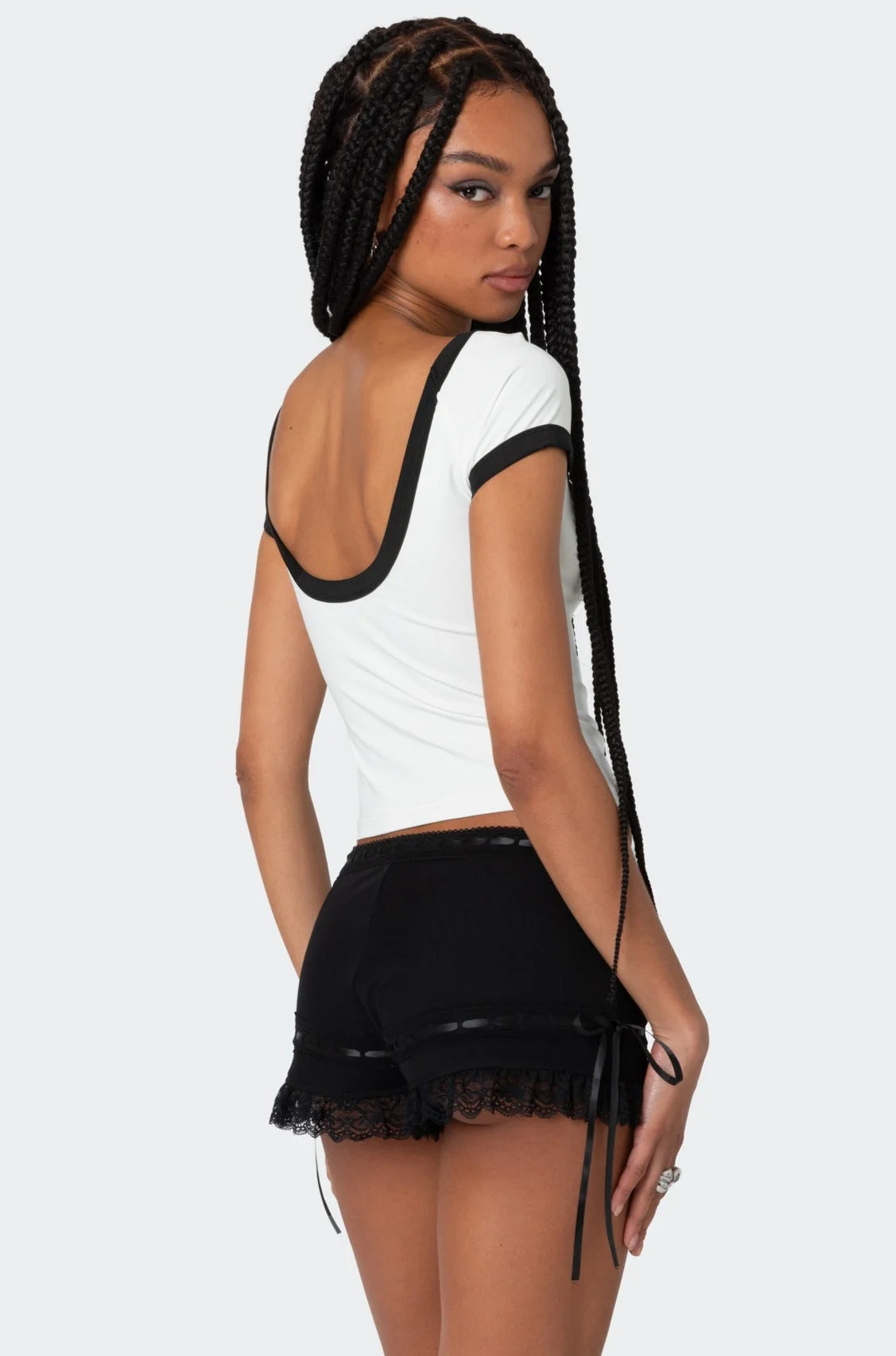 Black and White Low Back T-Shirt with Boat Neckline