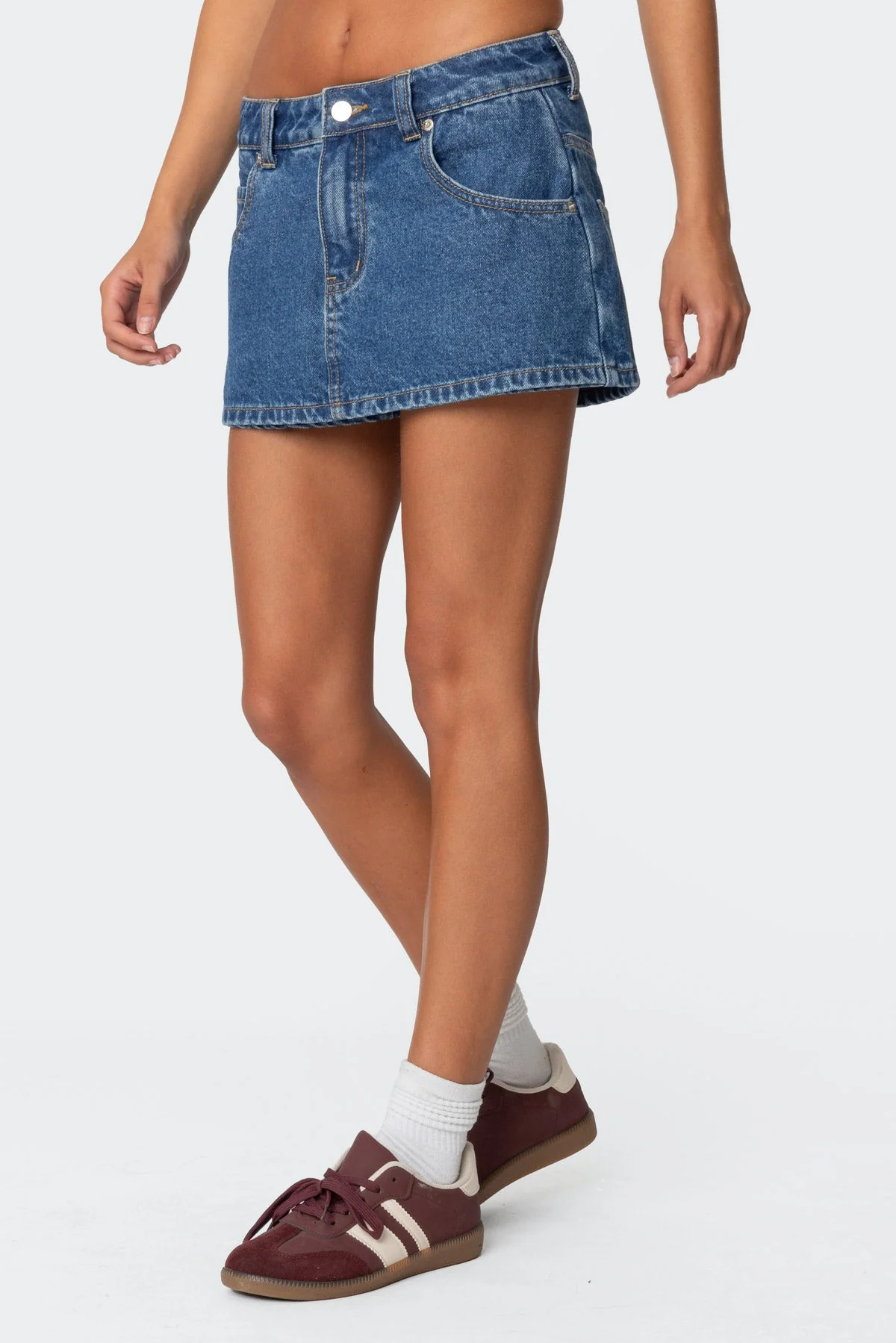 Denim Micro Skort Dress in Dark Blue - Stylish Mini Skirt
