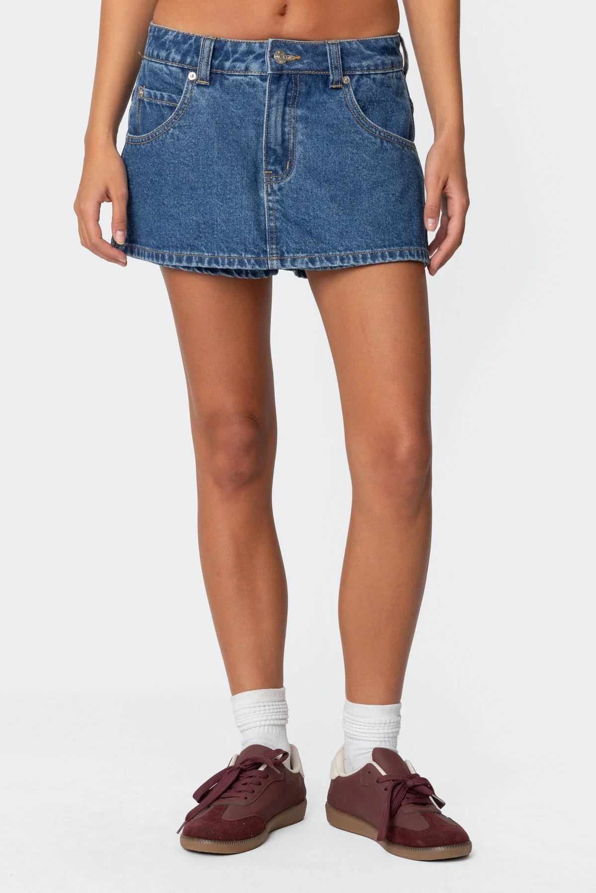 Denim Micro Skort Dress in Dark Blue - Stylish Mini Skirt