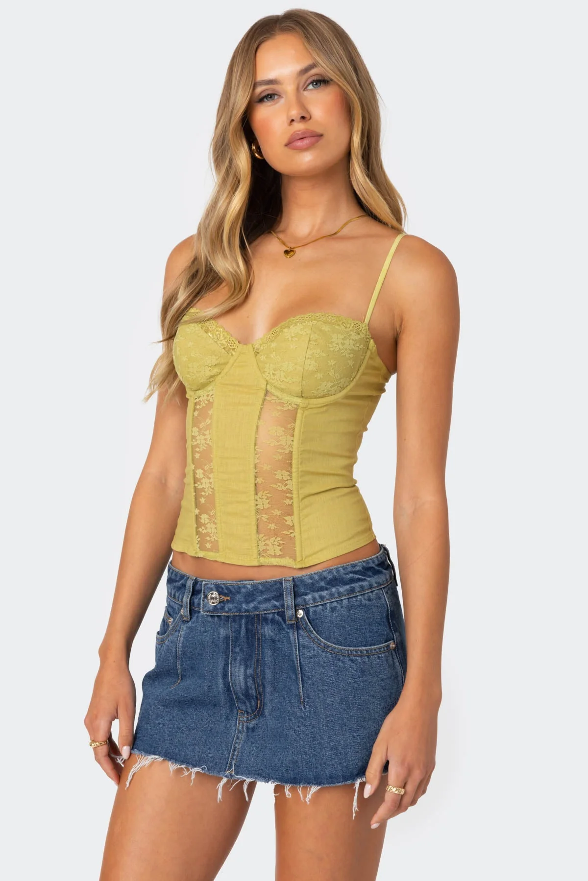 Green Lace-Up Linen Corset XS-XL Adjustable Straps