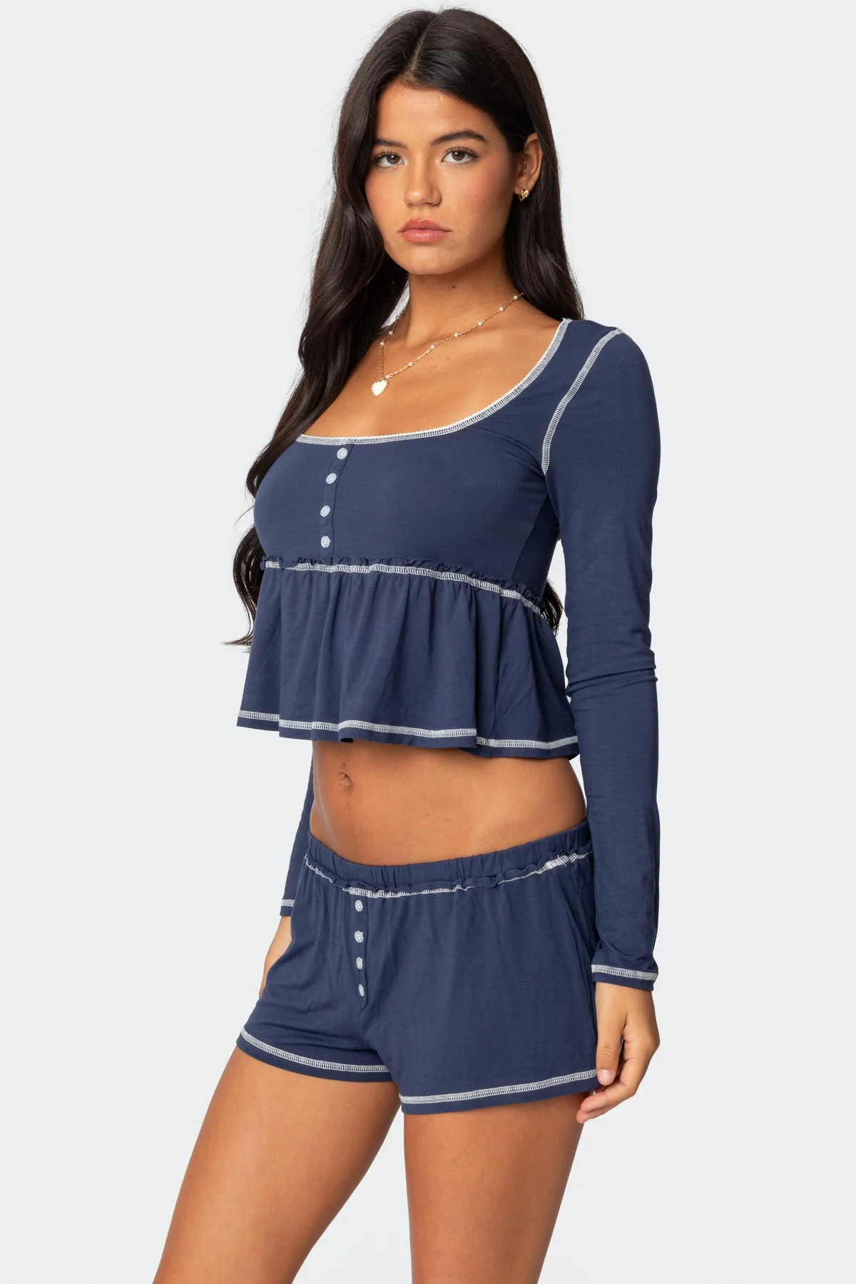 Contrast Babydoll Top Long Sleeves - Arianne Style