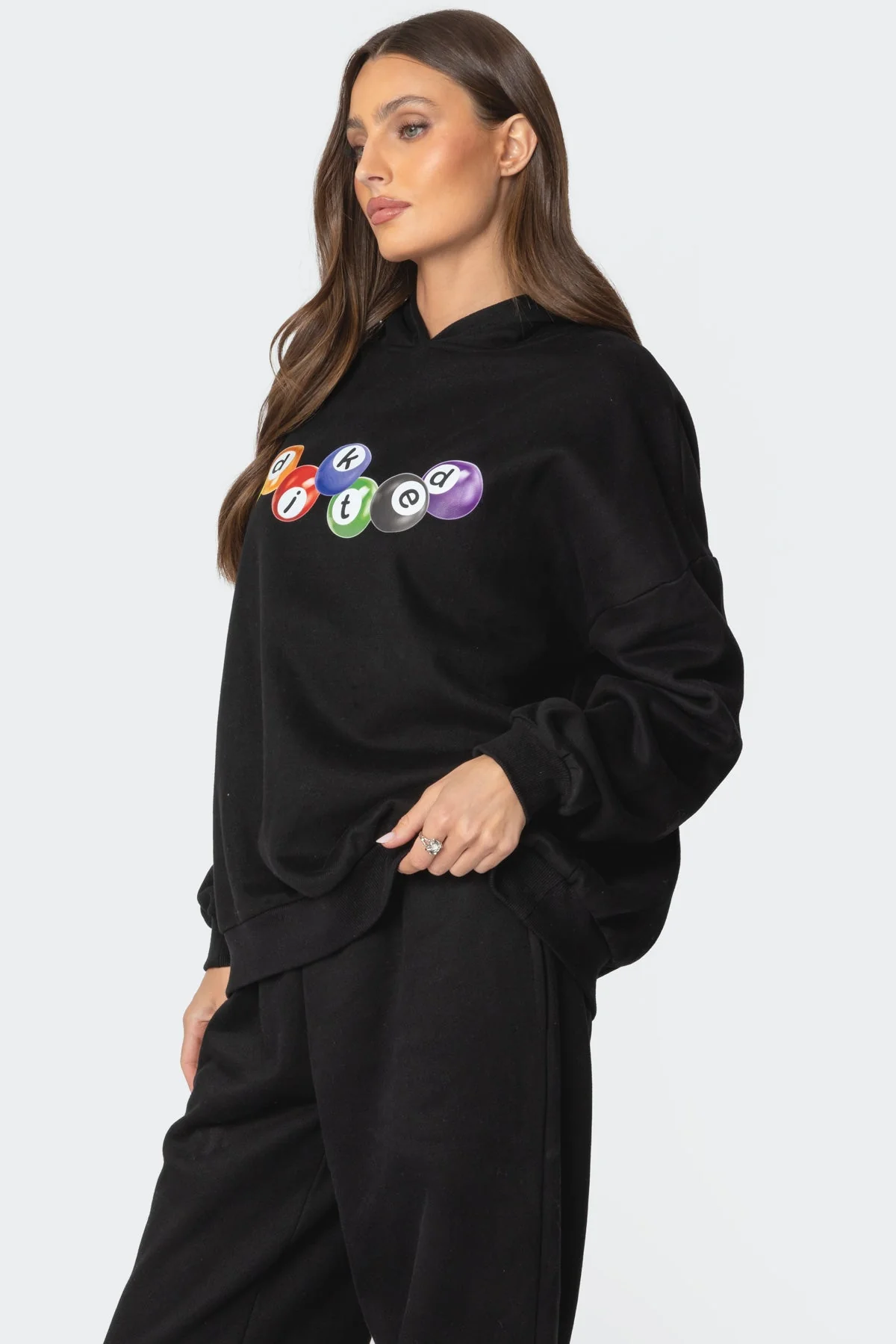 Black Oversized Graphic Print Hoodie