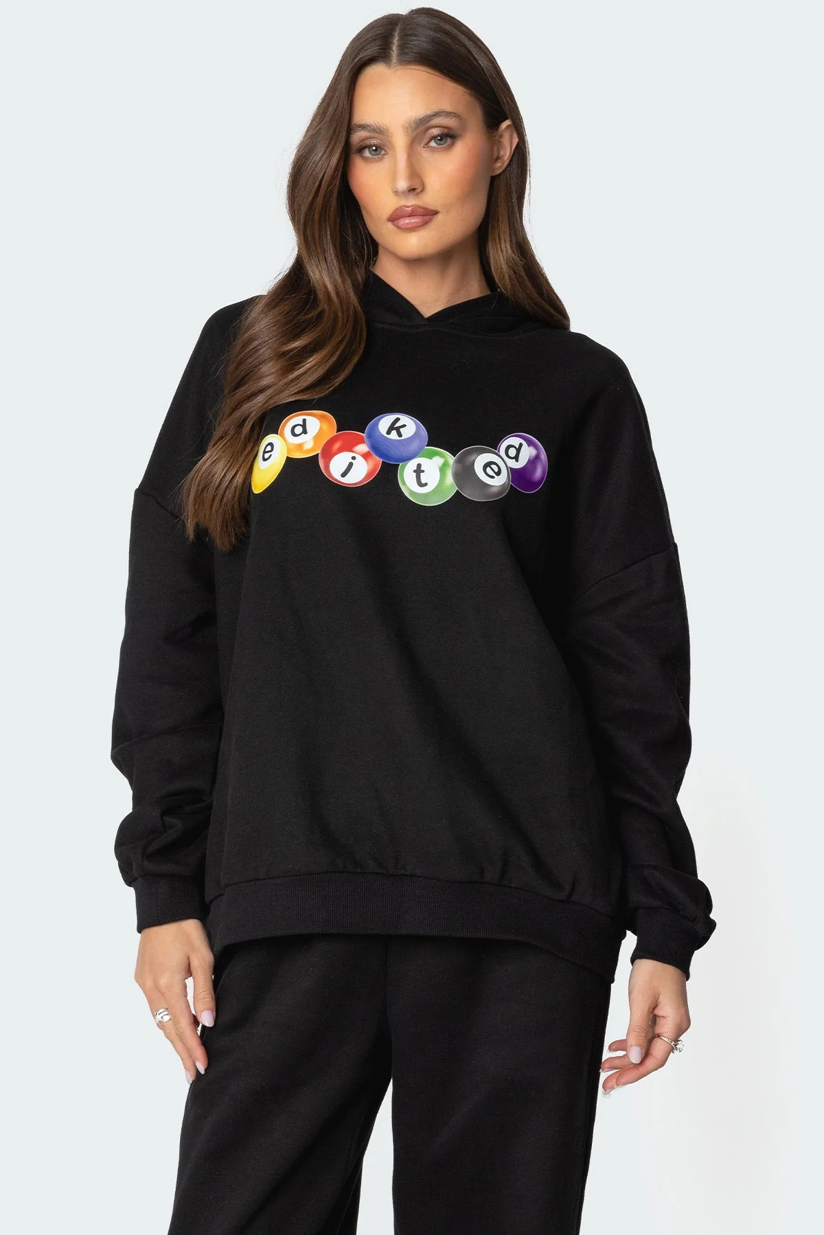 Black Oversized Graphic Print Hoodie