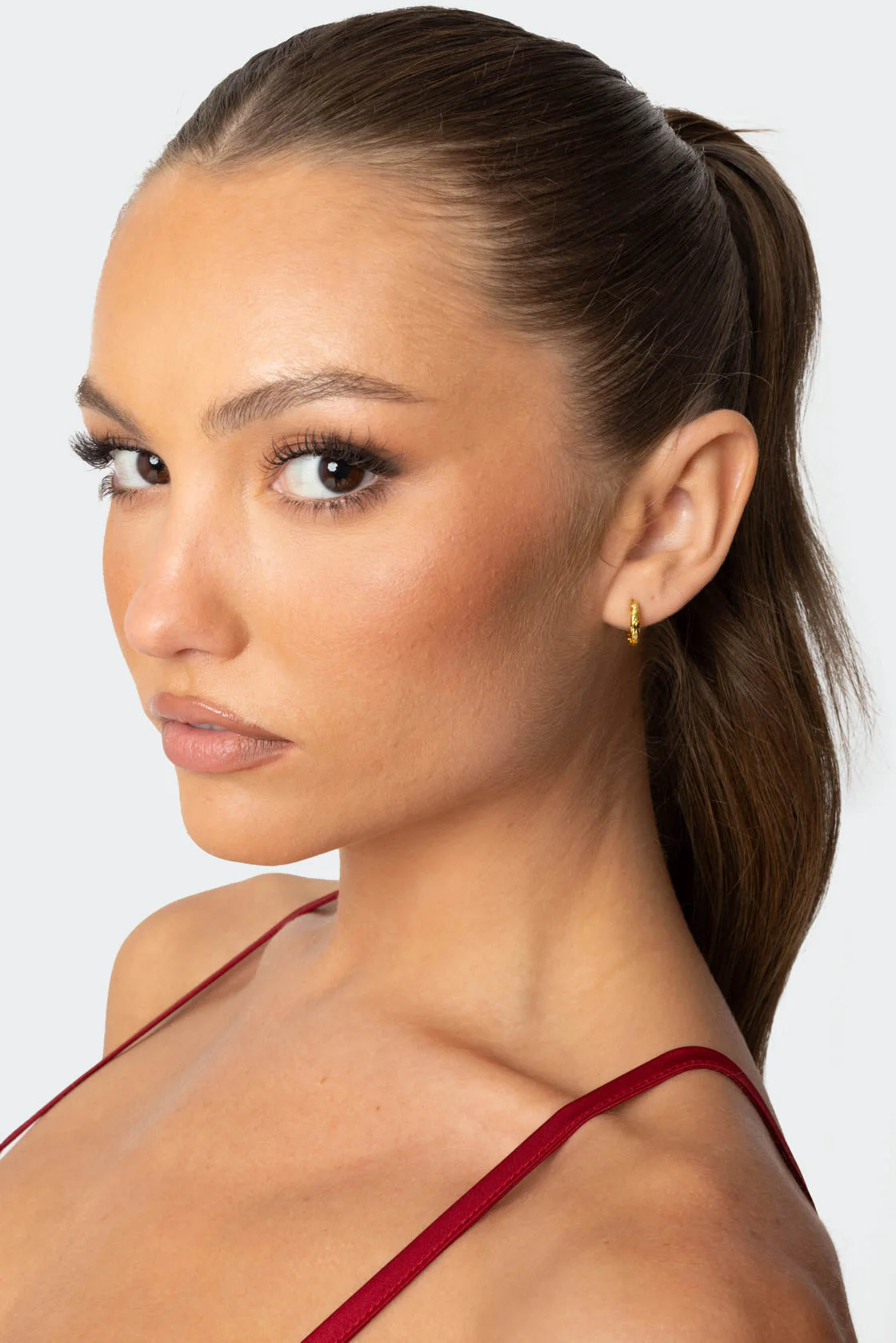 Rhinestone Detail Mini Hoop Earrings - Gold Tone Metal