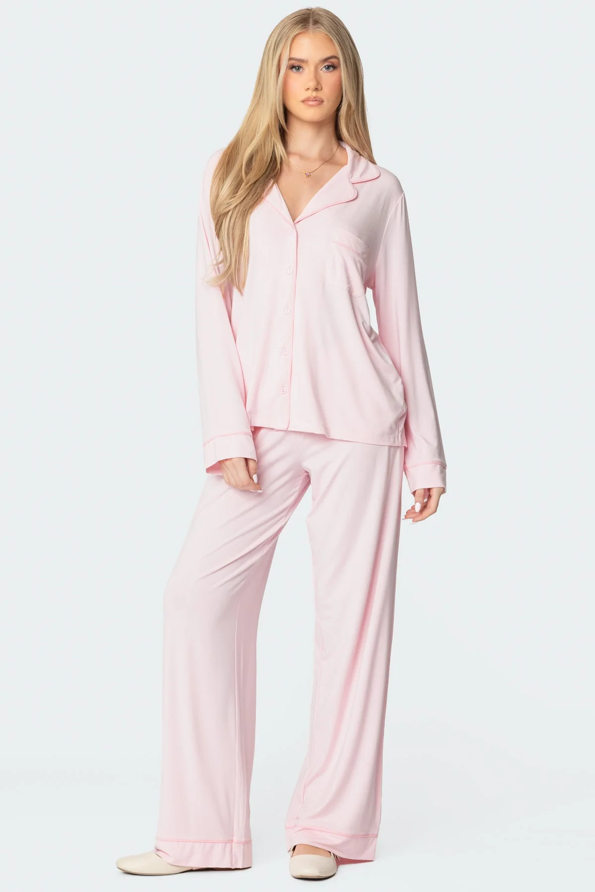 Light Pink Elastic Waistband Sleepwear Pants XS-XL