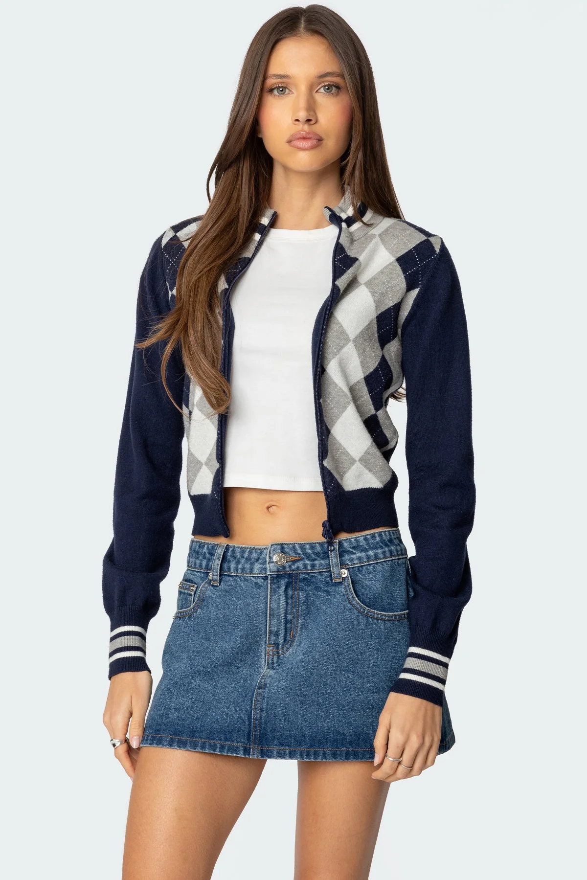 Navy Knitted Cardigan with Arygle Pattern