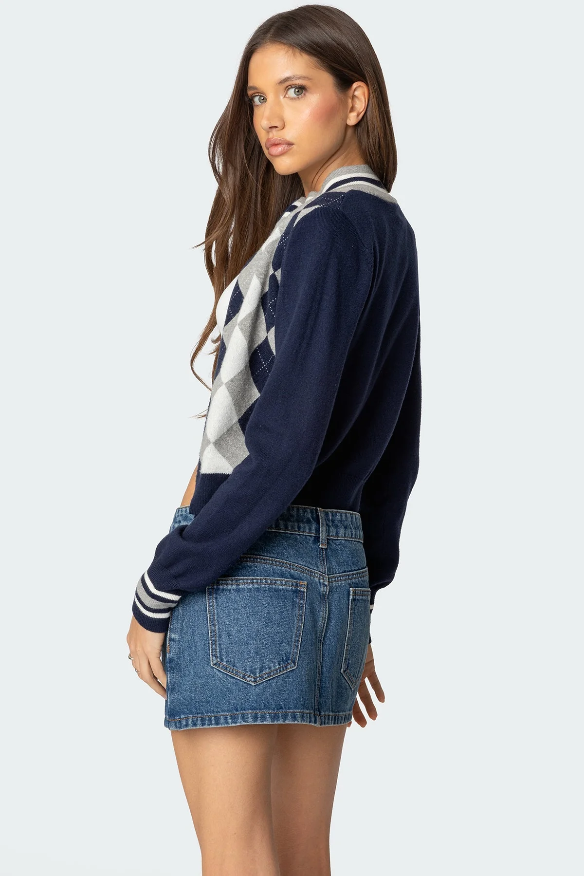 Navy Knitted Cardigan with Arygle Pattern