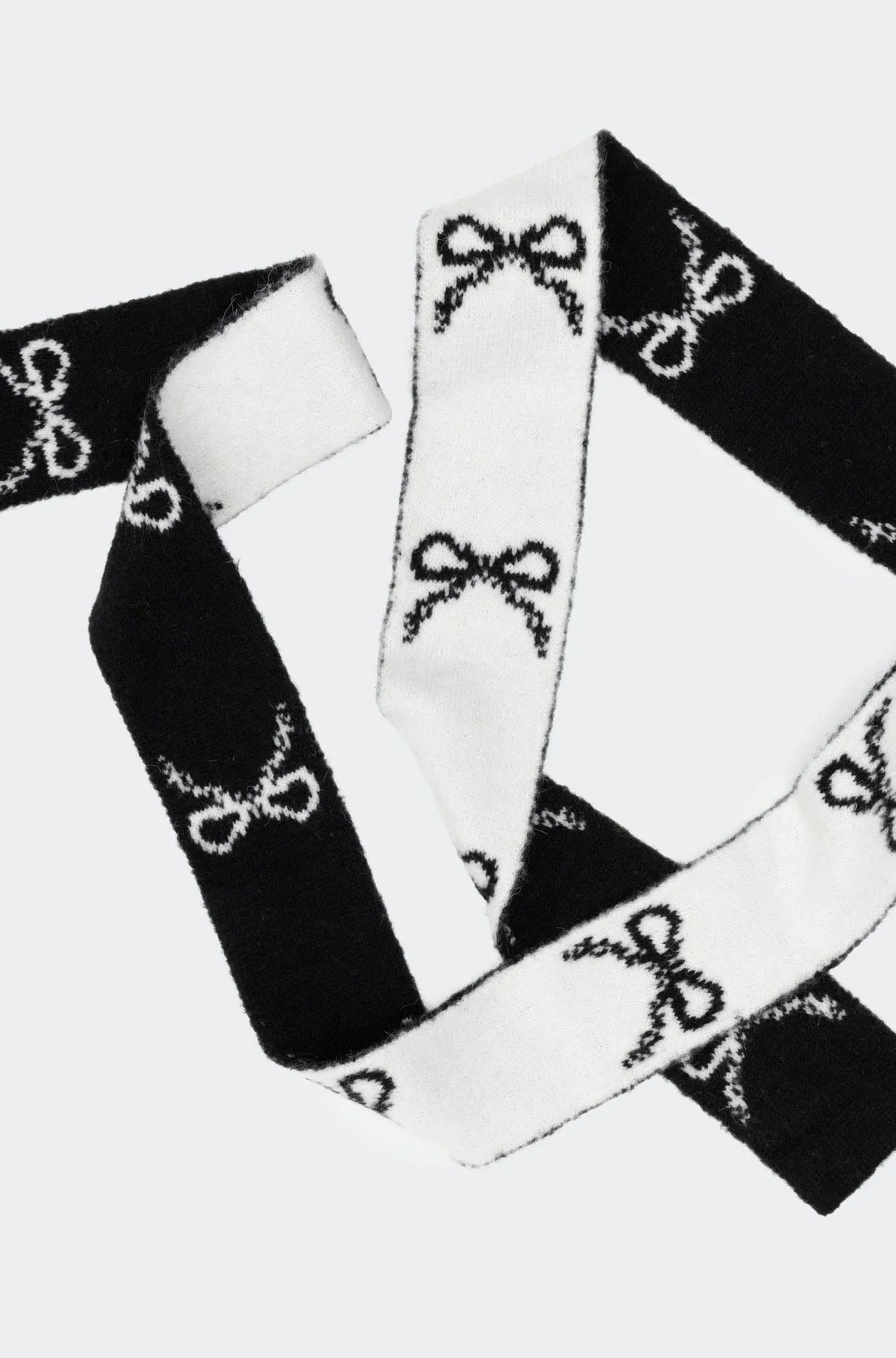 Black and White Knit Bow Scarf