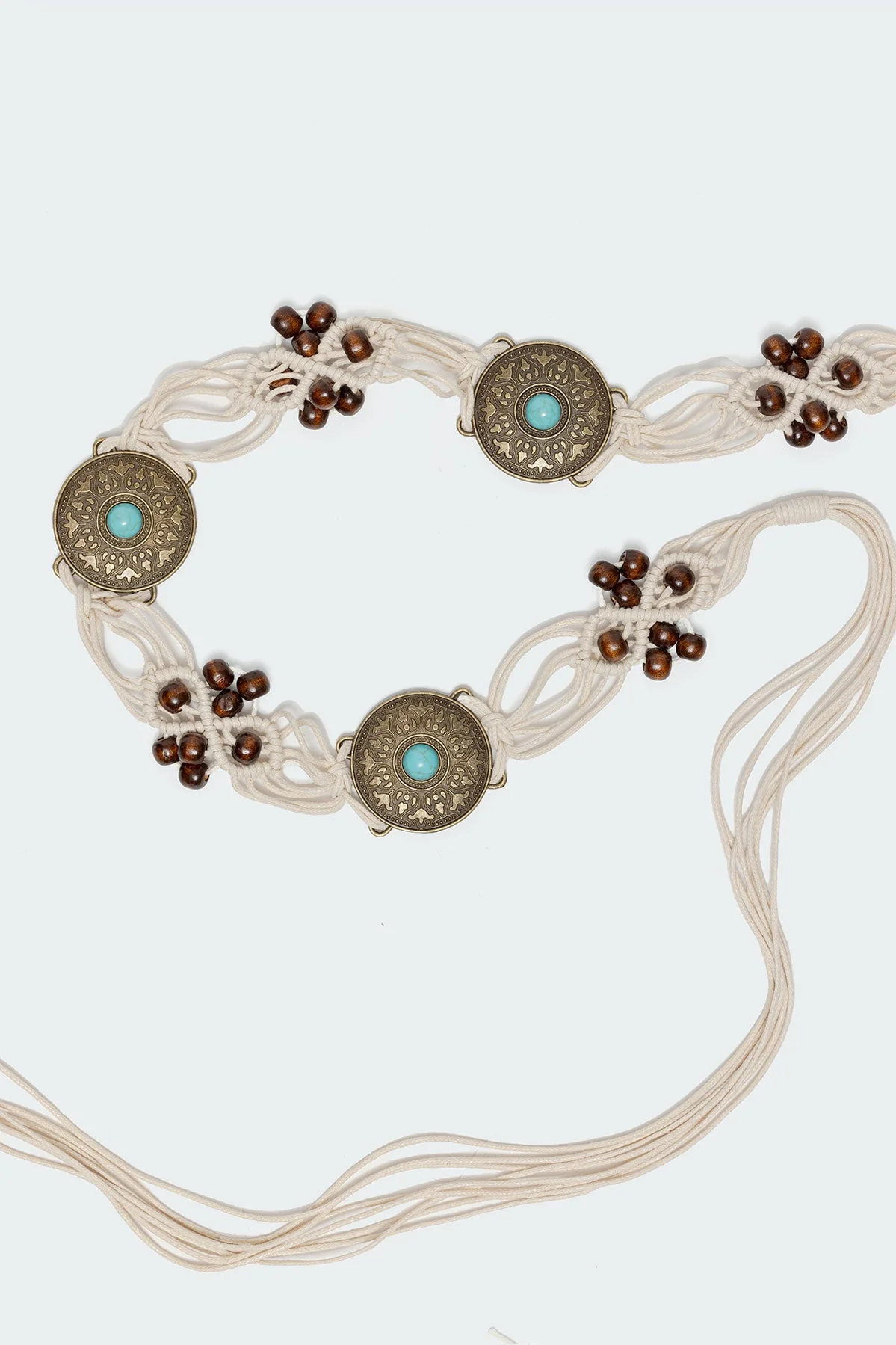Western Style Cowgirl Belt Beige Metal Stone Beaded Detailing