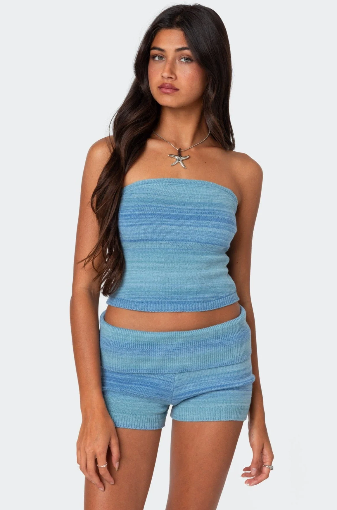 Blue Gradient Knit Tube Top Set