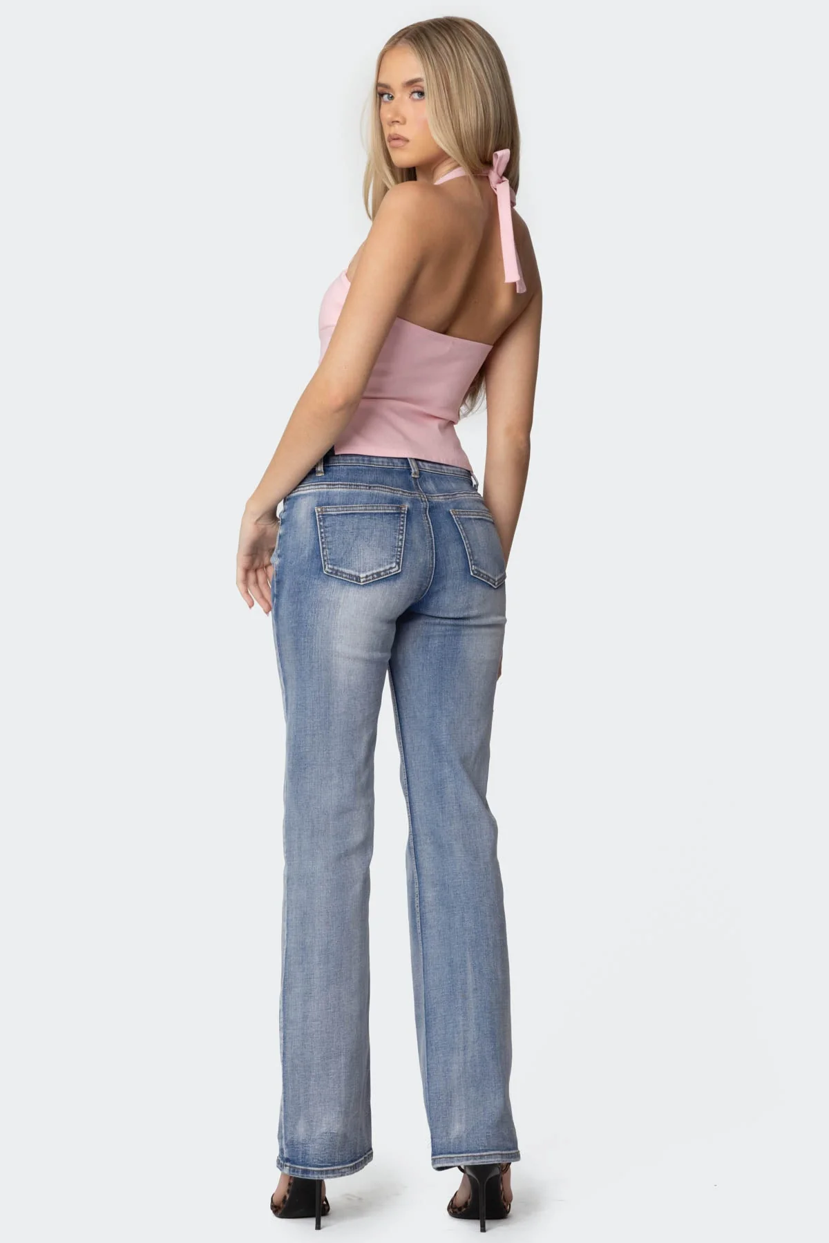 Pink Cotton Halter Top with Side Slit Detailing