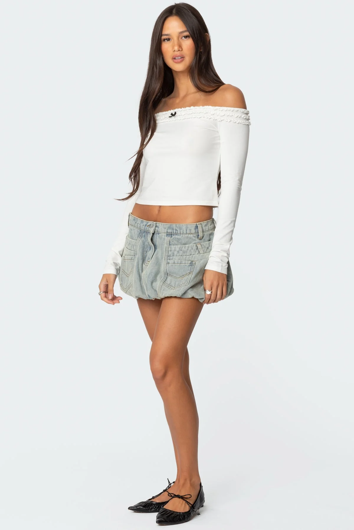 White Ruffled Off Shoulder Top for Women