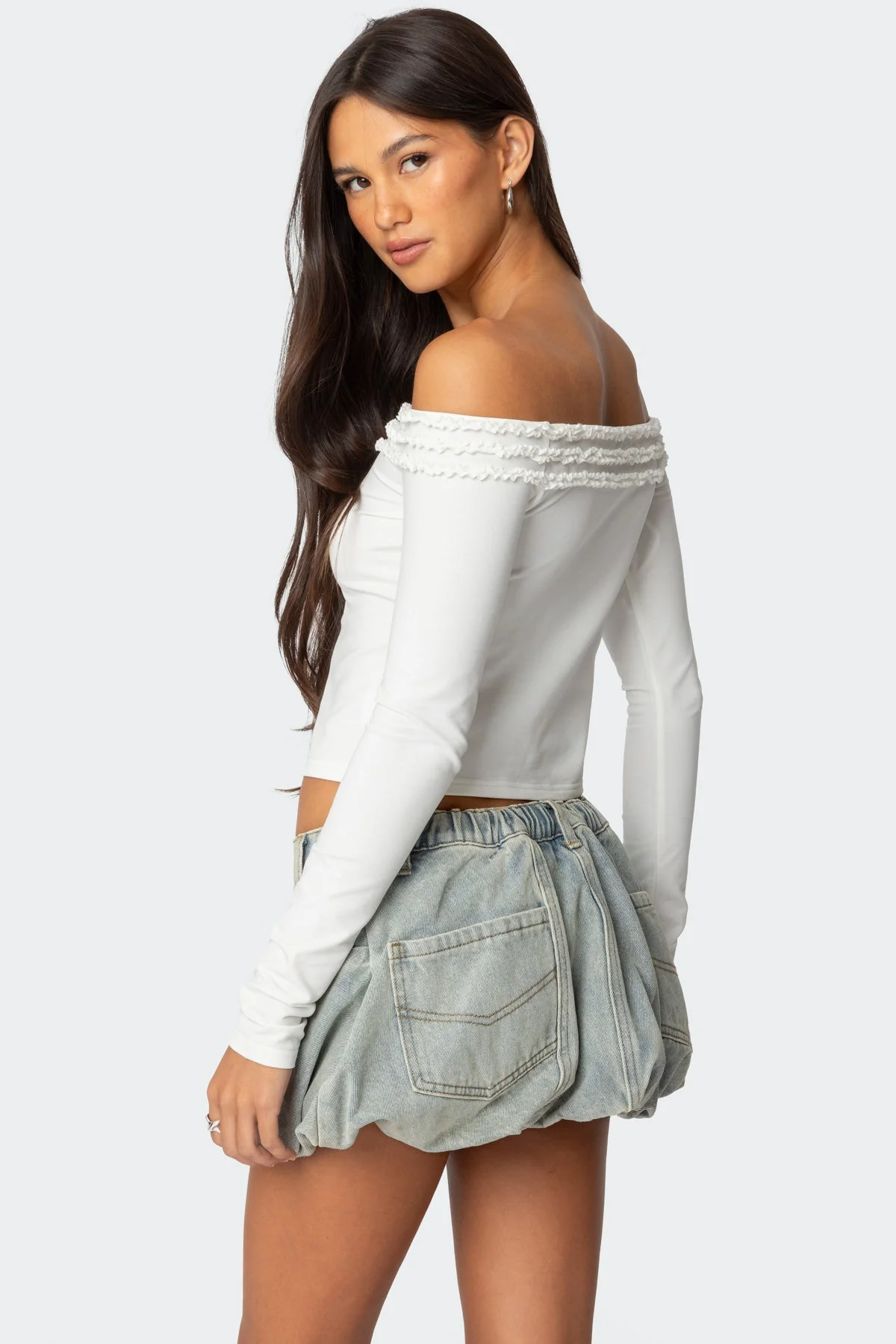 White Ruffled Off Shoulder Top for Women
