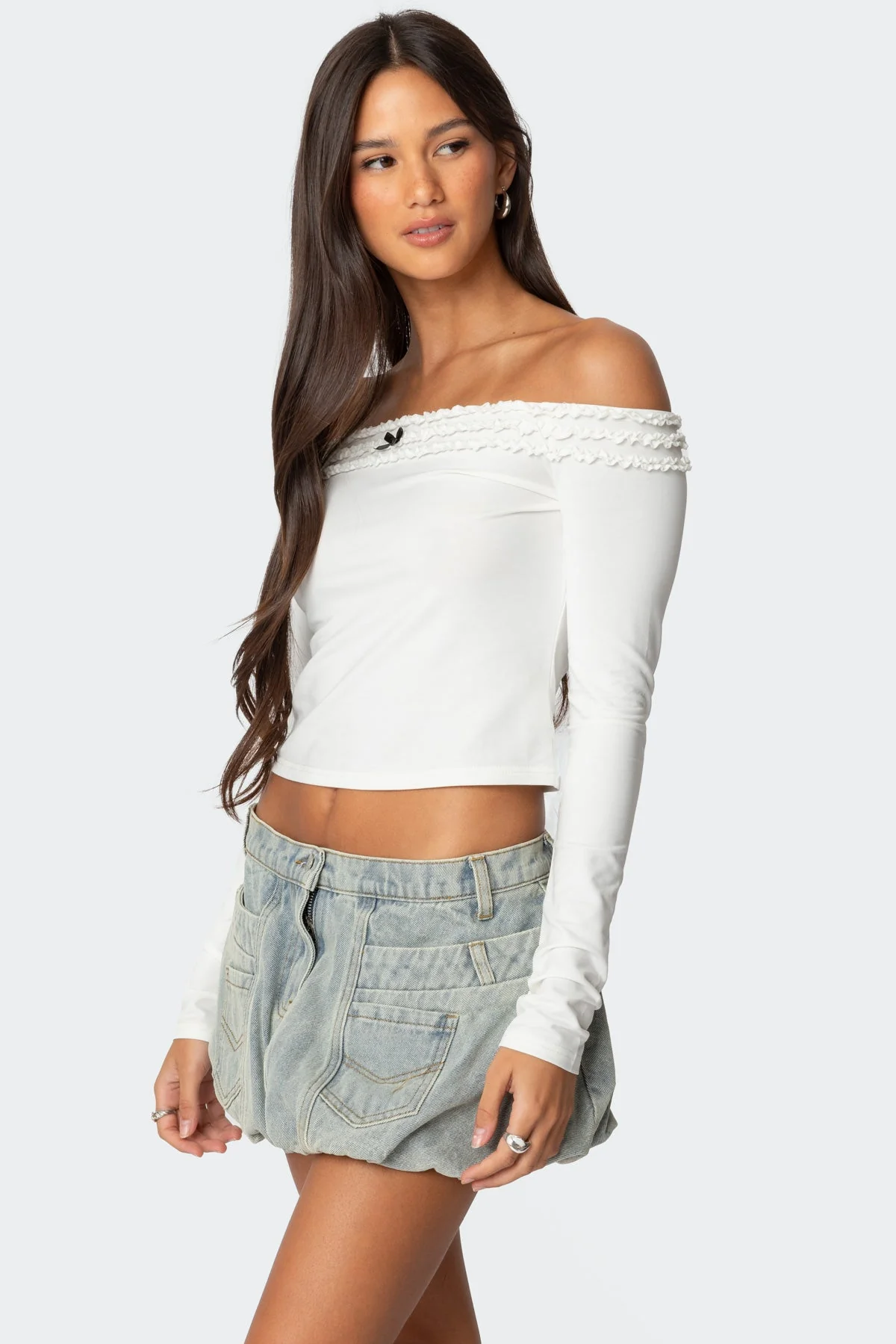 White Ruffled Off Shoulder Top for Women
