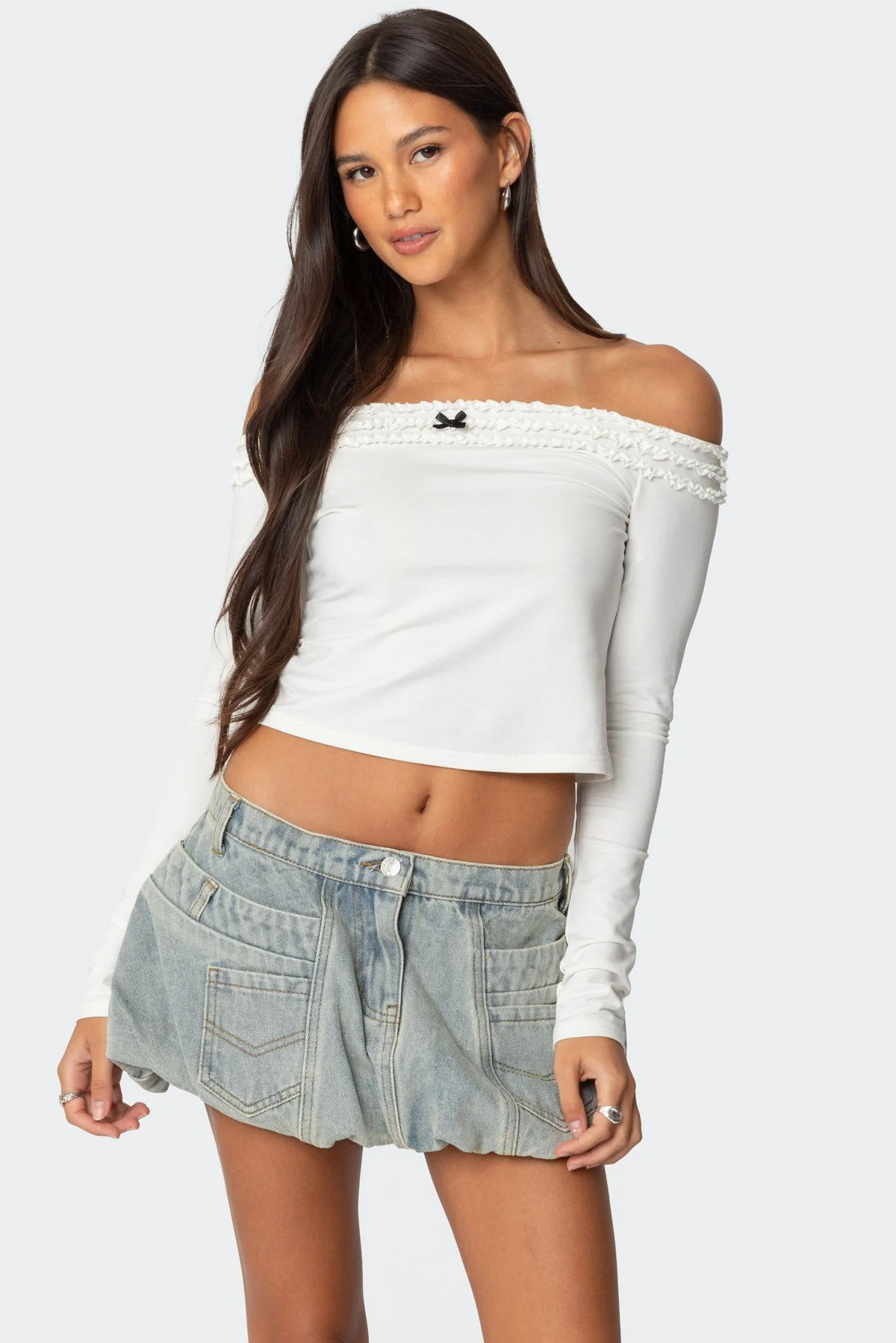 White Ruffled Off Shoulder Top for Women