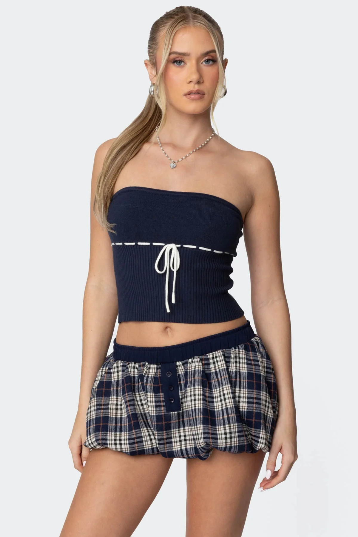 Elsie Navy Knitted Tube Top