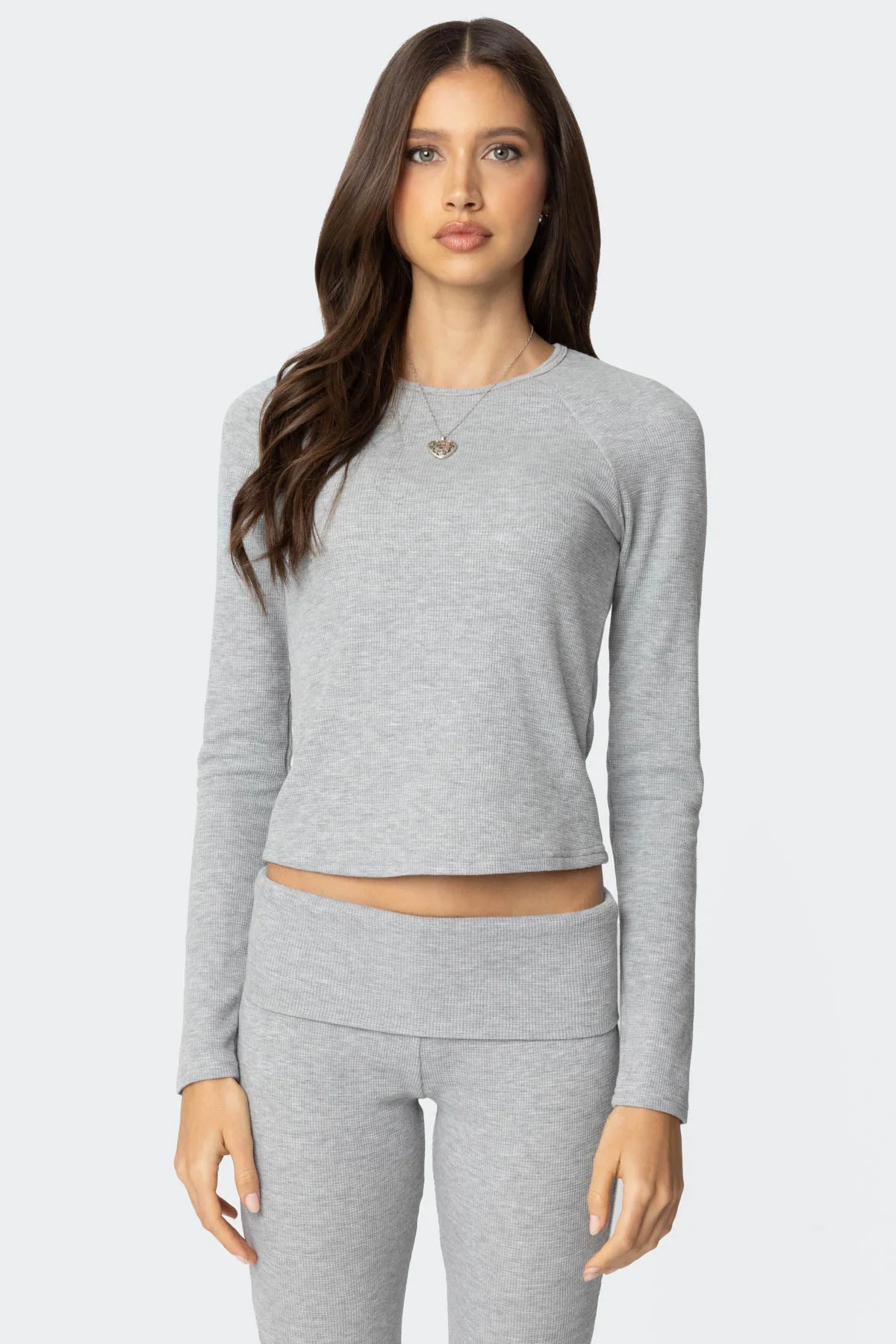 Gray Waffle Knit Long Sleeve Top