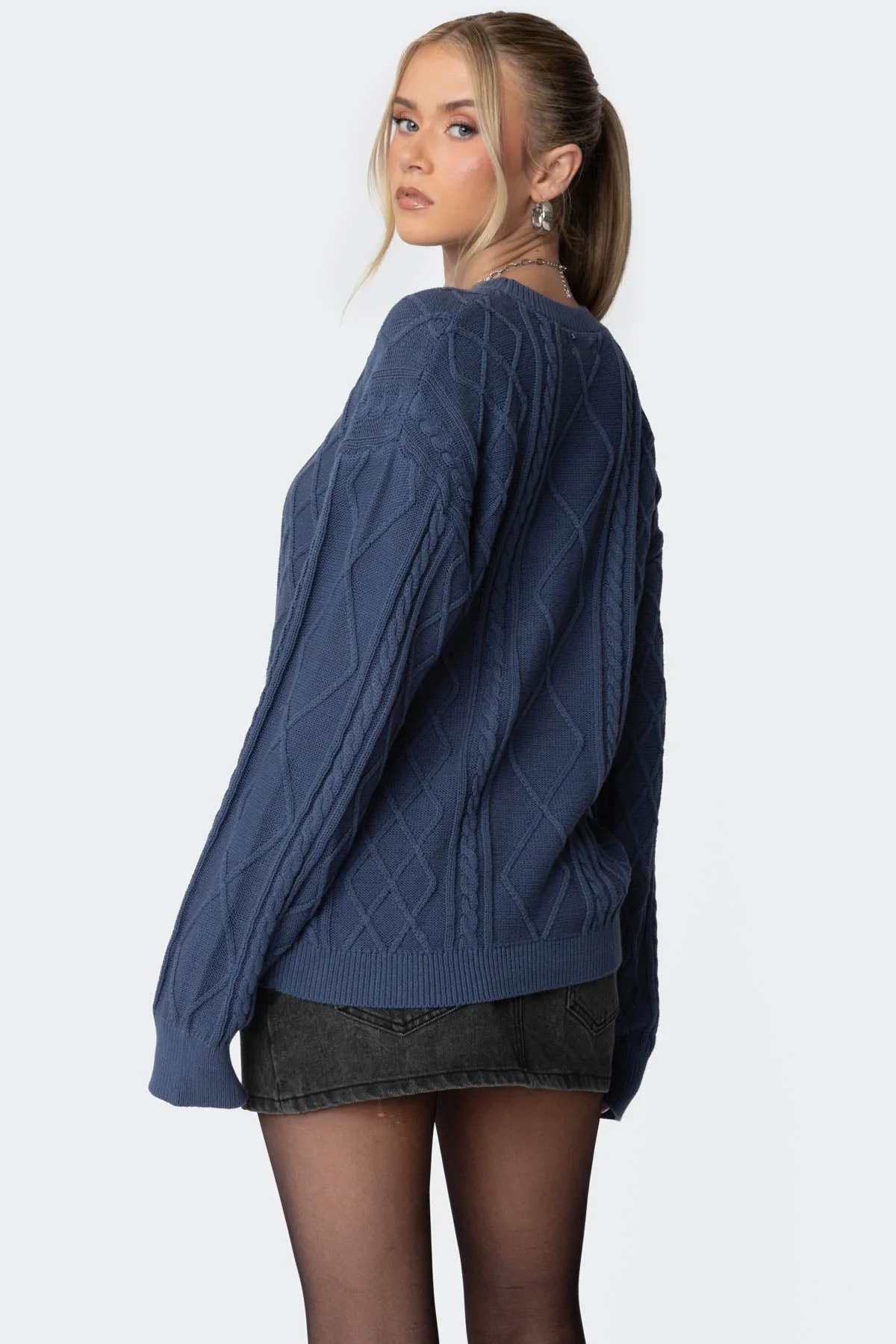 Blue Cable Knit Oversized Sweater | Premium Comfort