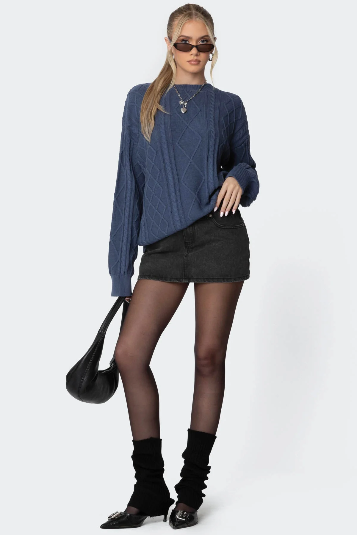 Blue Cable Knit Oversized Sweater | Premium Comfort