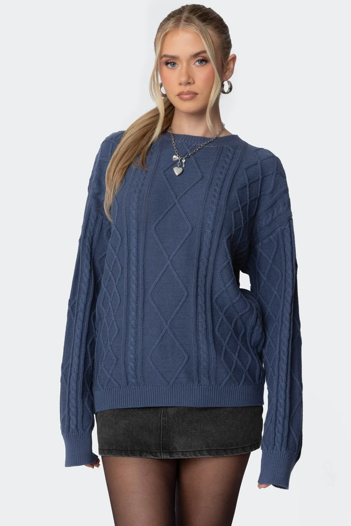 Blue Cable Knit Oversized Sweater | Premium Comfort