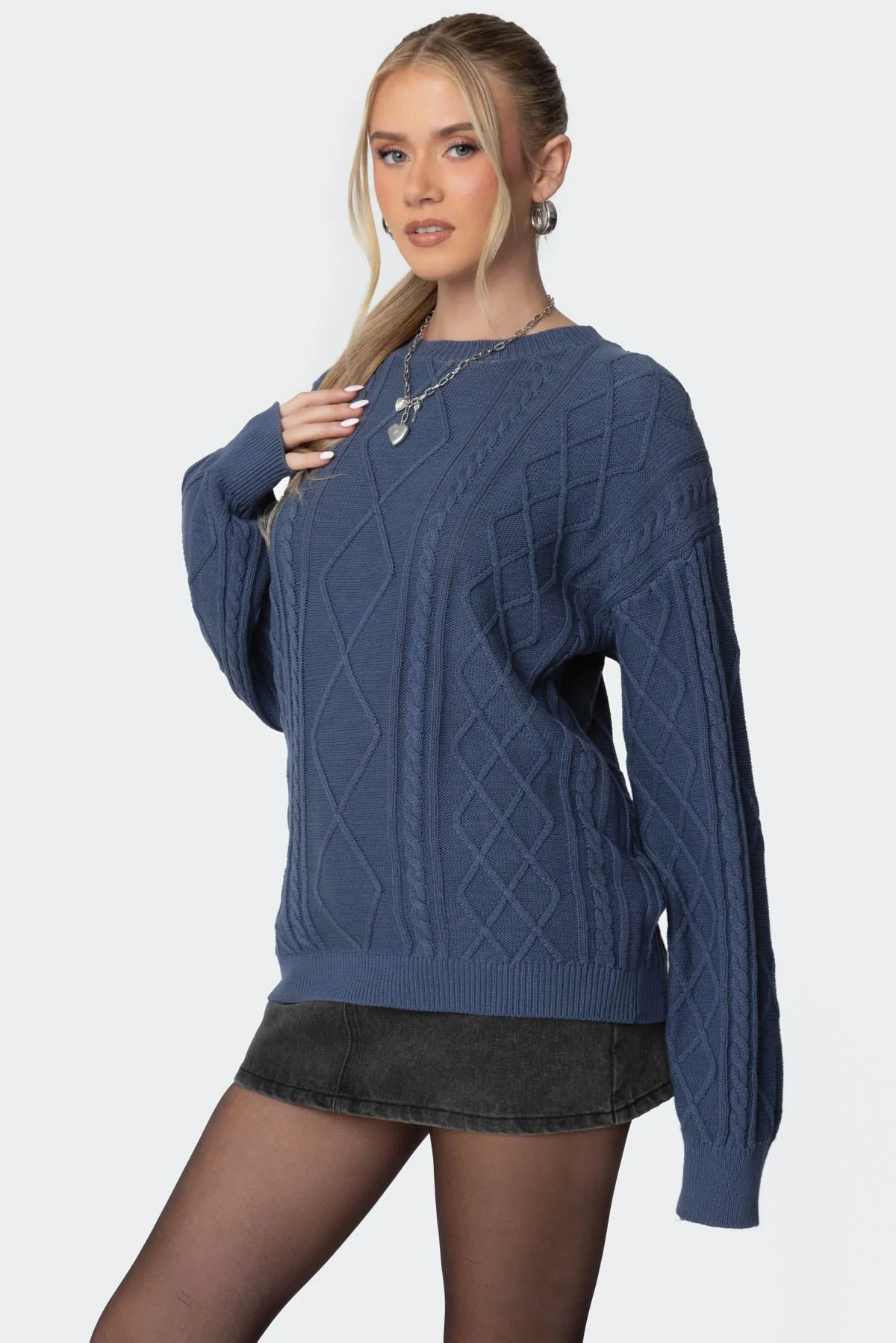 Blue Cable Knit Oversized Sweater | Premium Comfort