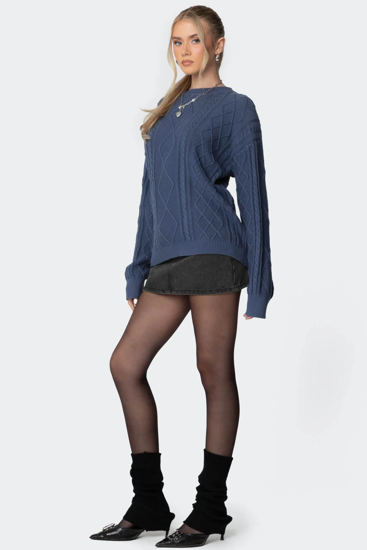 Blue Cable Knit Oversized Sweater | Premium Comfort