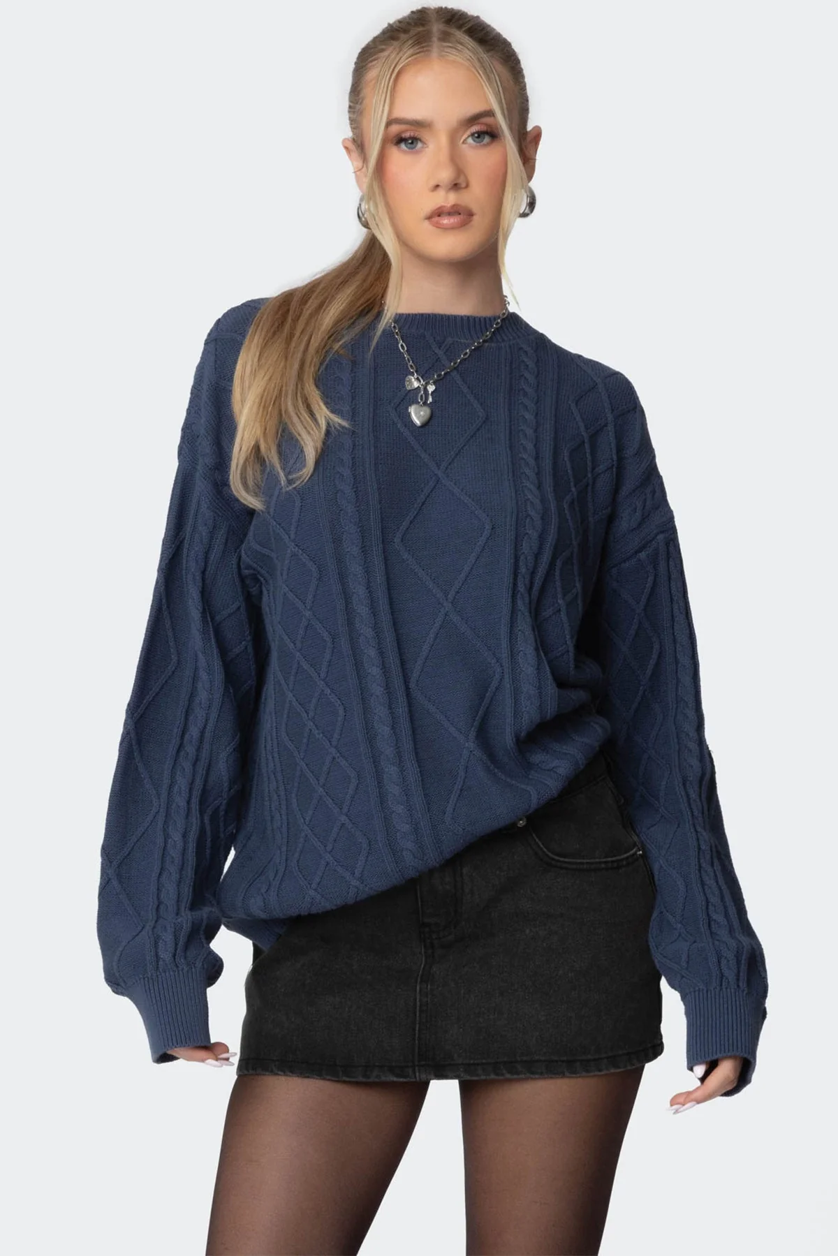 Blue Cable Knit Oversized Sweater | Premium Comfort