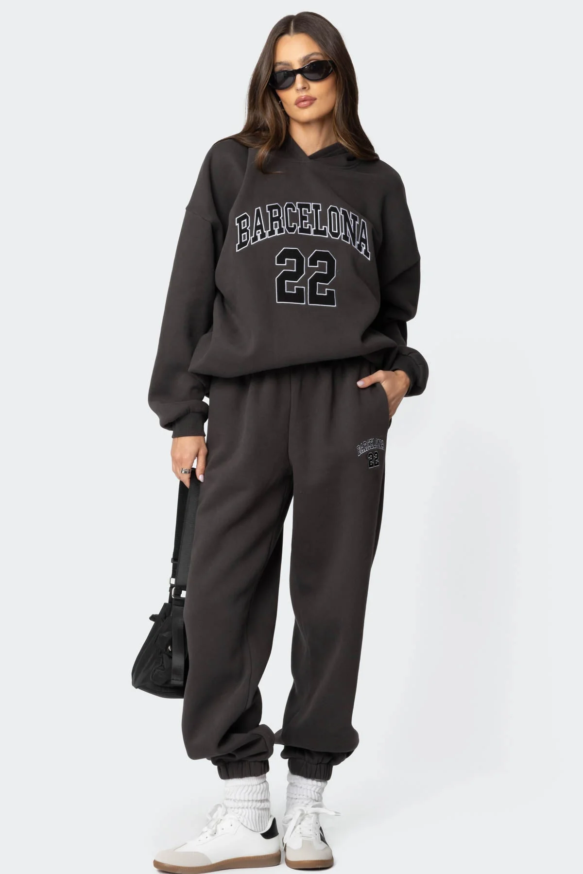 Oversized Dark Gray Sweatpants with Barcelona Embroidery