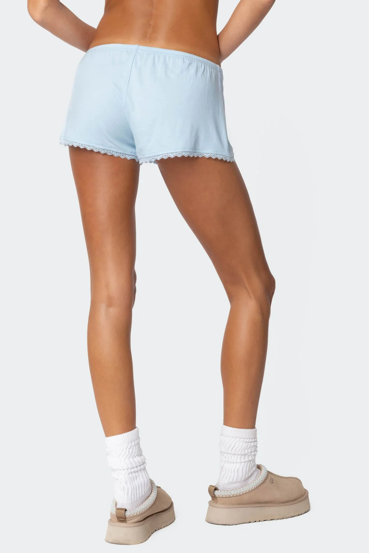 Light Blue Lace-trim Sleepwear Shorts for Women