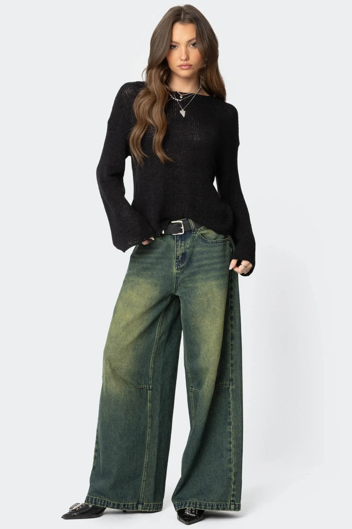 Black Drop Shoulder Knit Sweater - Relaxed Fit