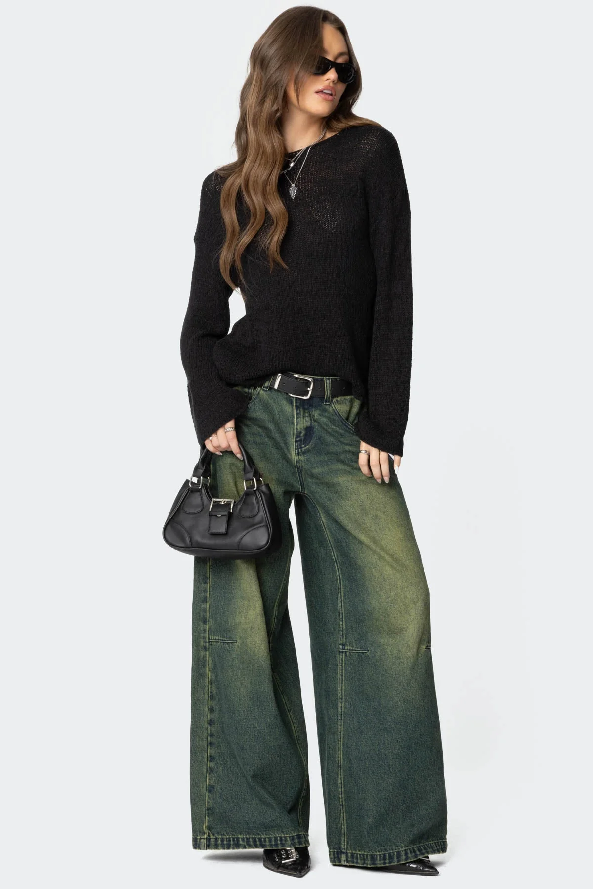 Black Drop Shoulder Knit Sweater - Relaxed Fit