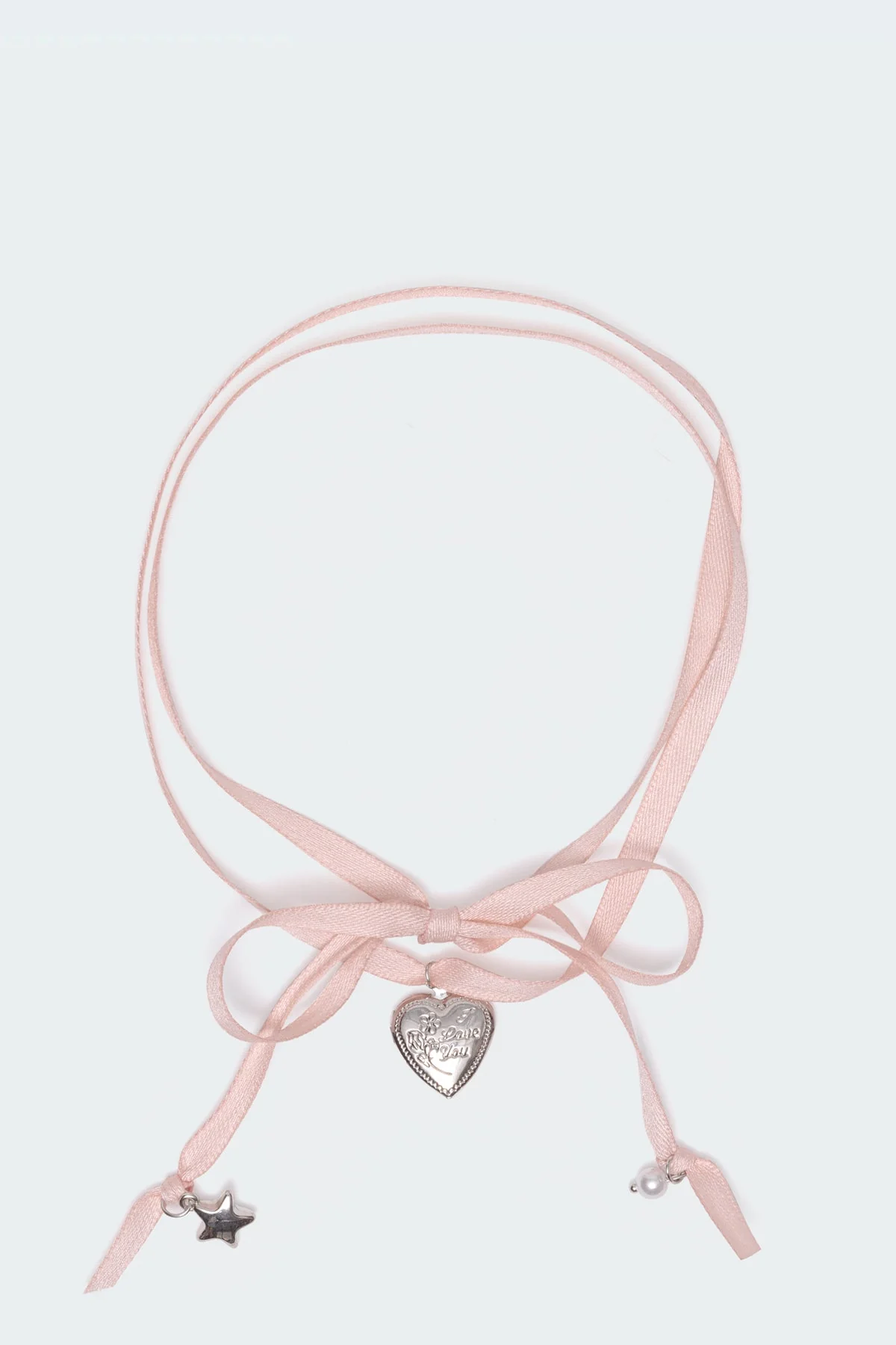 Pink Satin Choker Necklace with Heart Charm