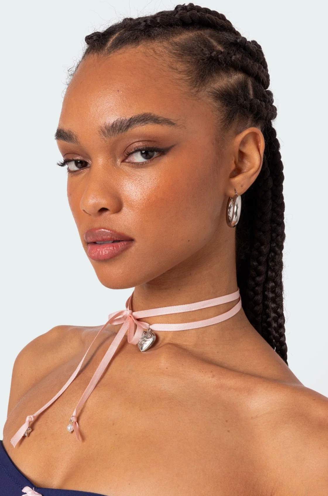 Pink Satin Choker Necklace with Heart Charm