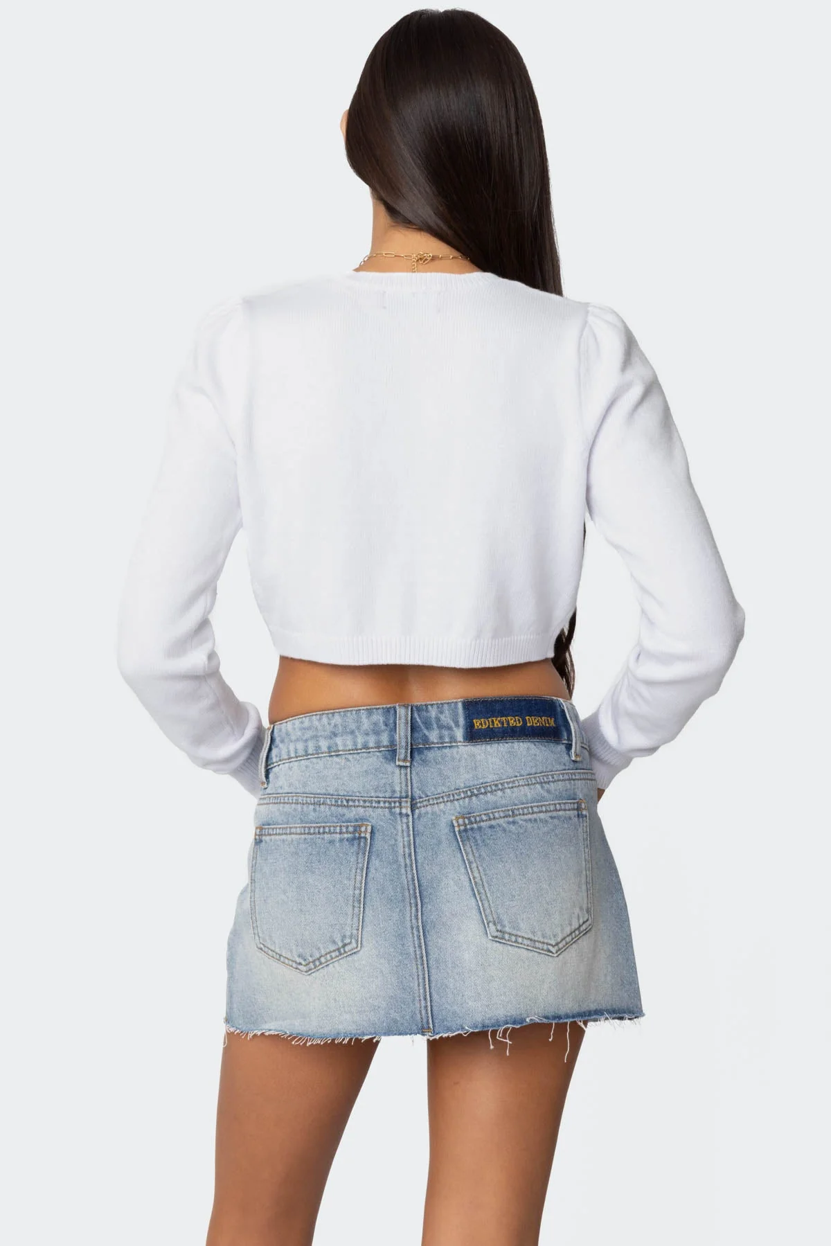 White Knit Cropped Cardigan with Rose Details