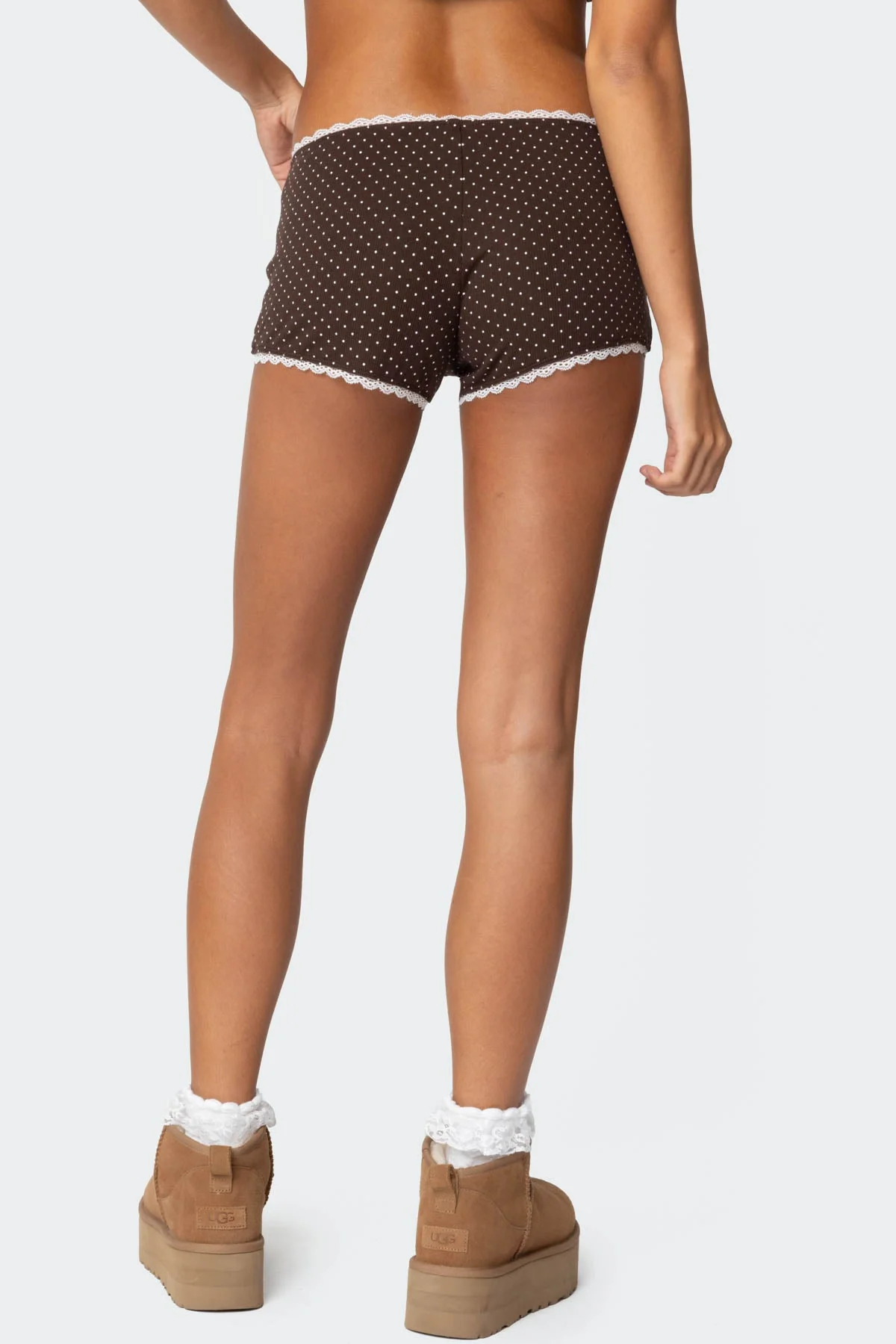 Brown Polka Dot Ribbed Sleepwear Shorts