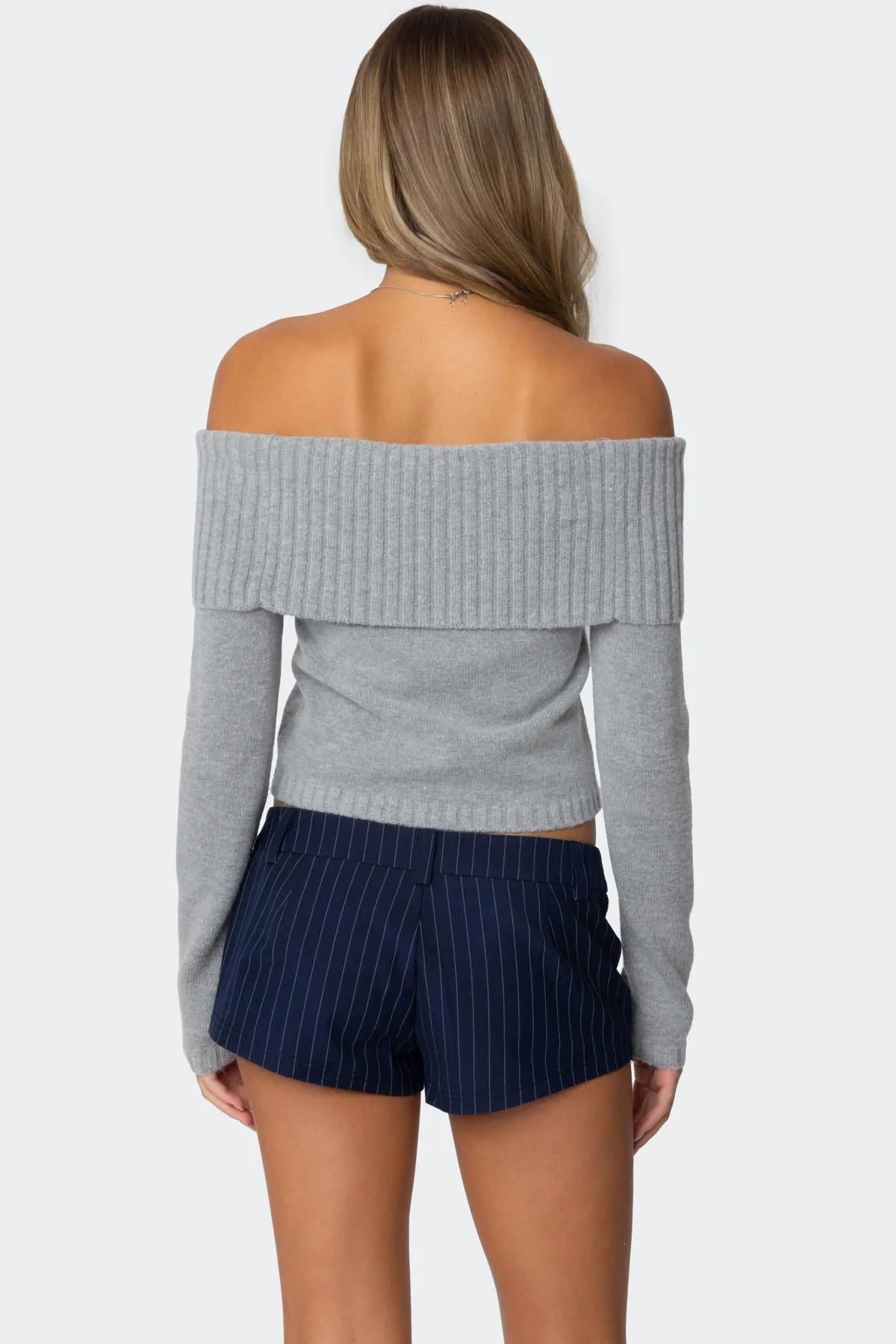 Gray Fold Over Knit Sweater