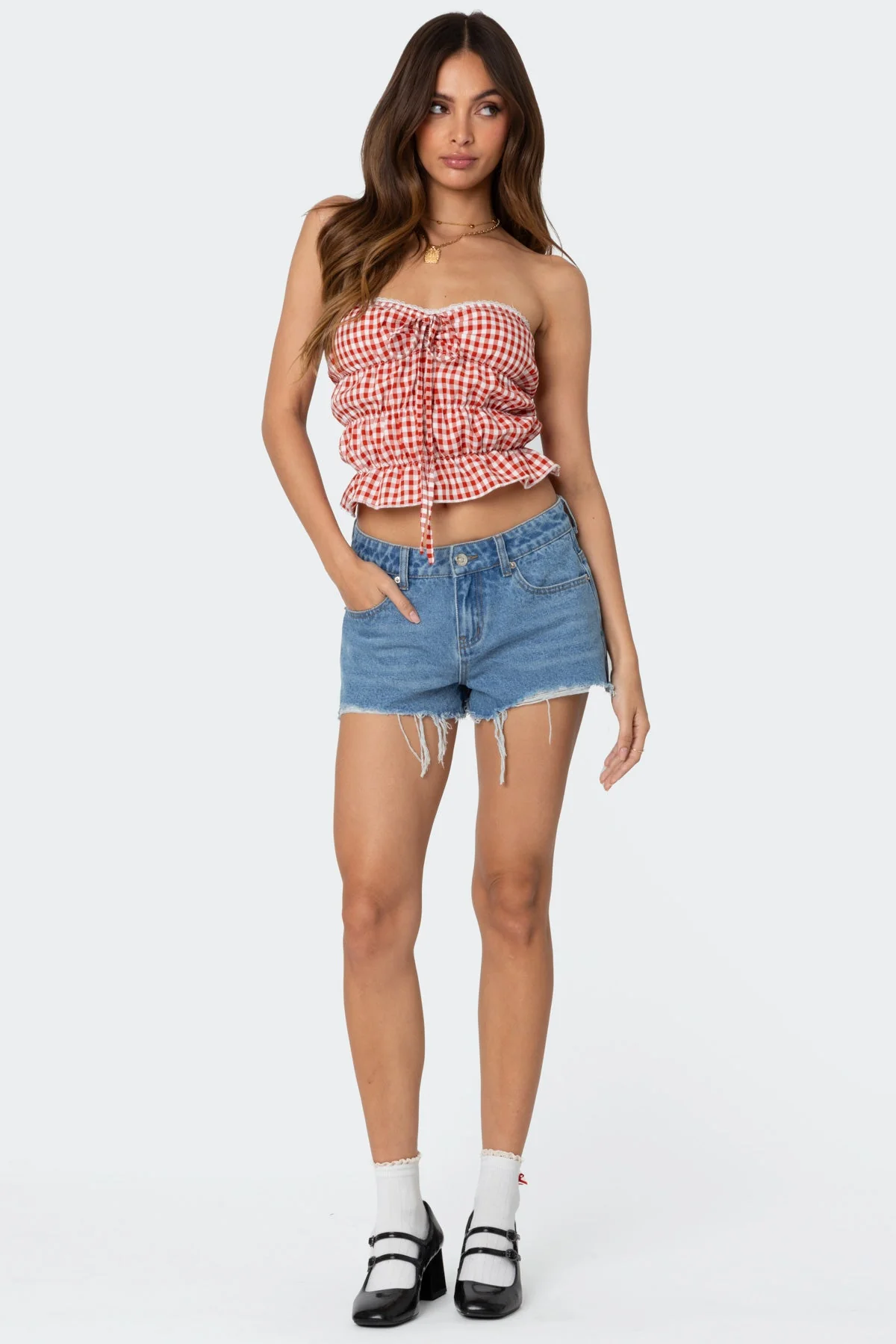 Blue Denim Mid Rise Shorts